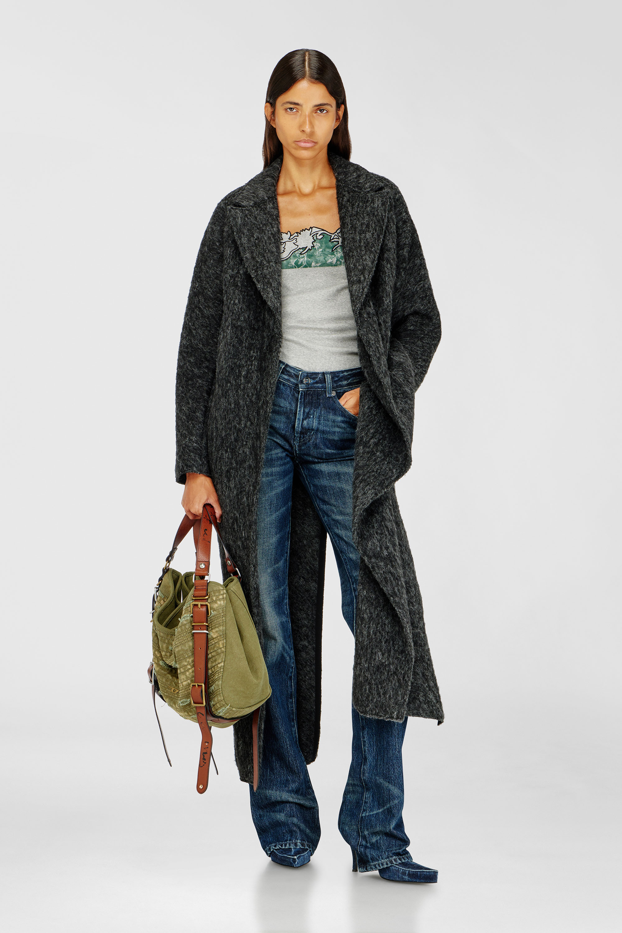 Diesel - W-SAYTA, Woman's Long coat in wool and alpaca blend in Dark grey - 3