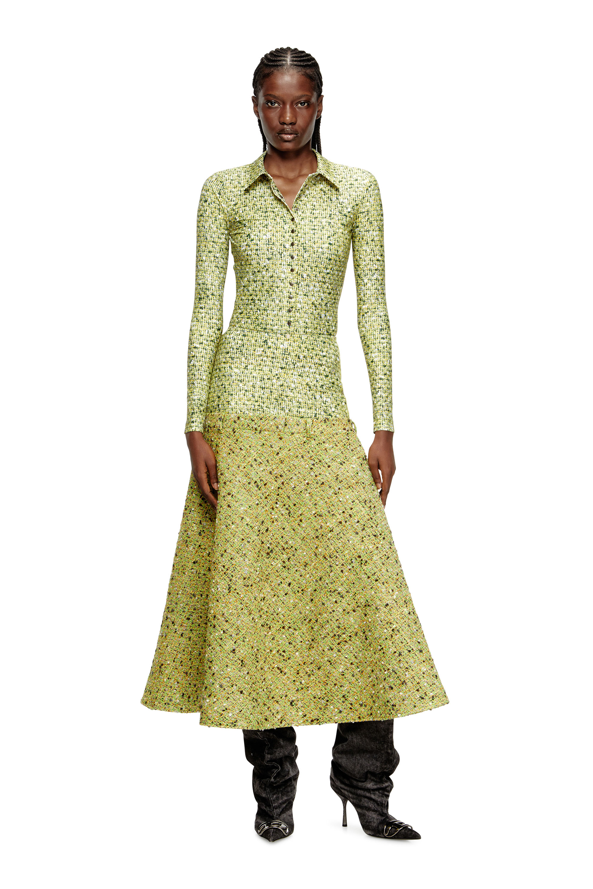 C-ELAZ-BC, Yellow Diesel - C-ELAZ-BC, Woman's Stretch fabric shirt with bouclé print in Yellow - 1