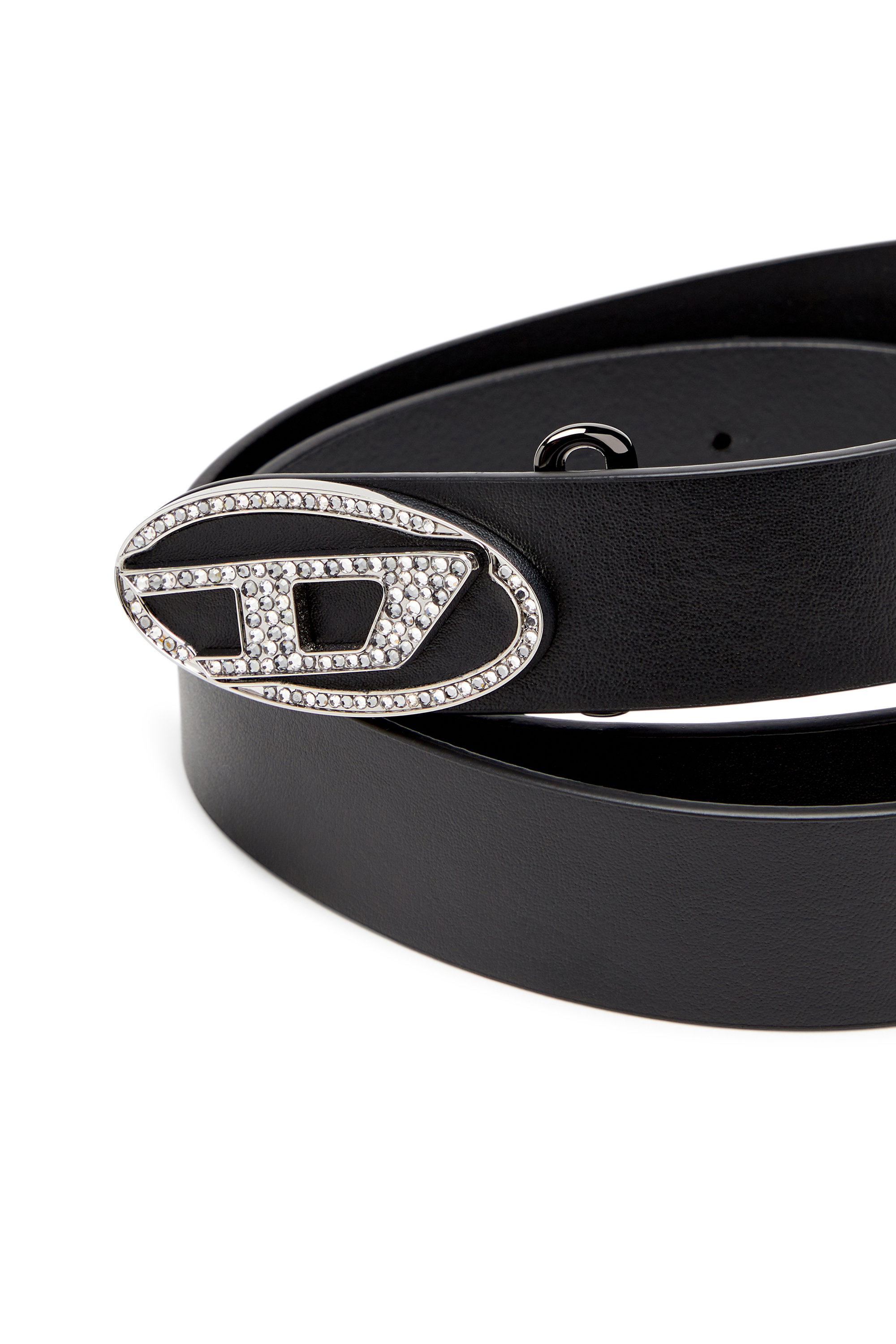 B-1DR-LAYER STRASS, Black Diesel - B-1DR-LAYER STRASS, Woman's 4cm Leather belt with crystal buckle in Black - 3