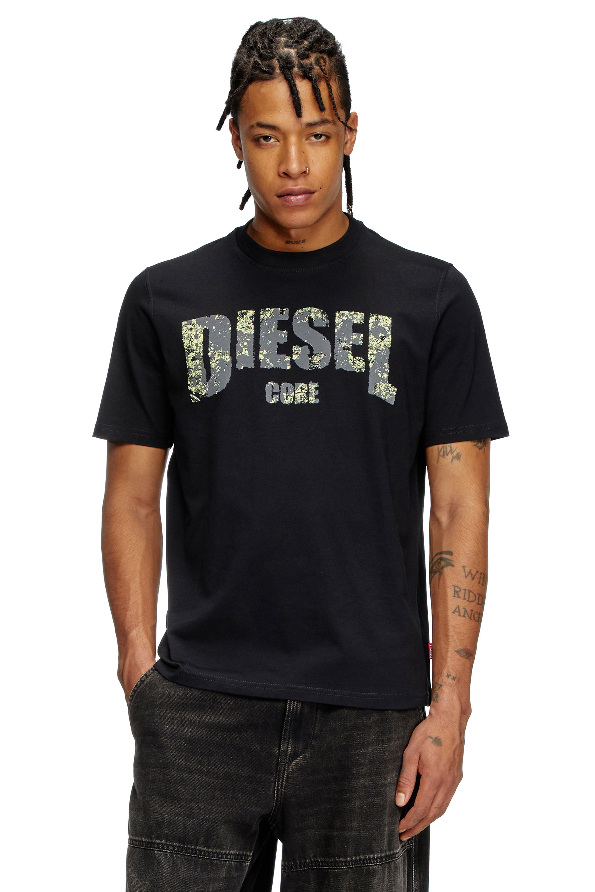 Diesel - T-ADJUST-R25, Man's T-shirt with Diesel Core print in Black - 1