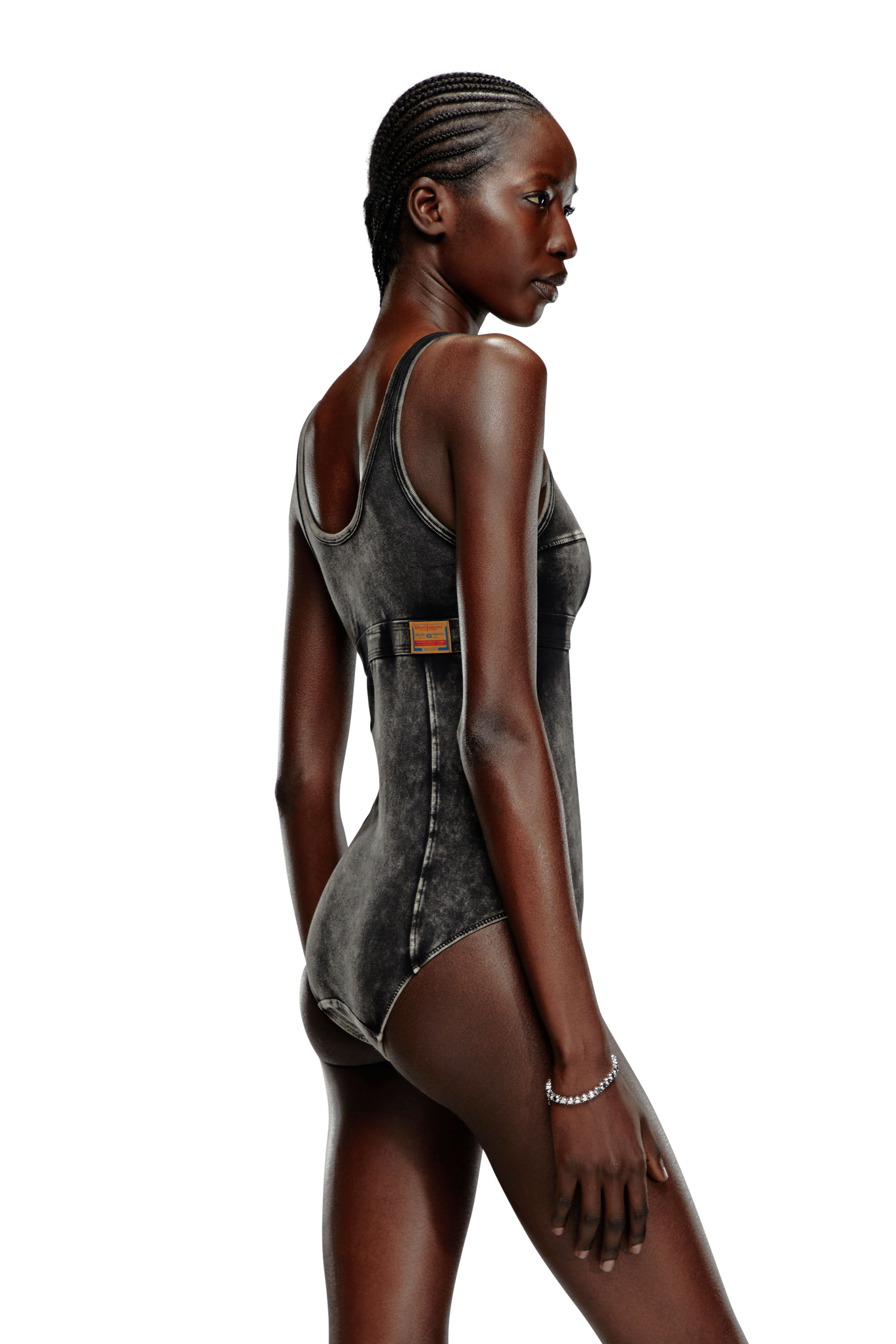 Diesel - UFBY-SELIMA, Woman Bodysuit in denim-effect jersey in Black - Image 3