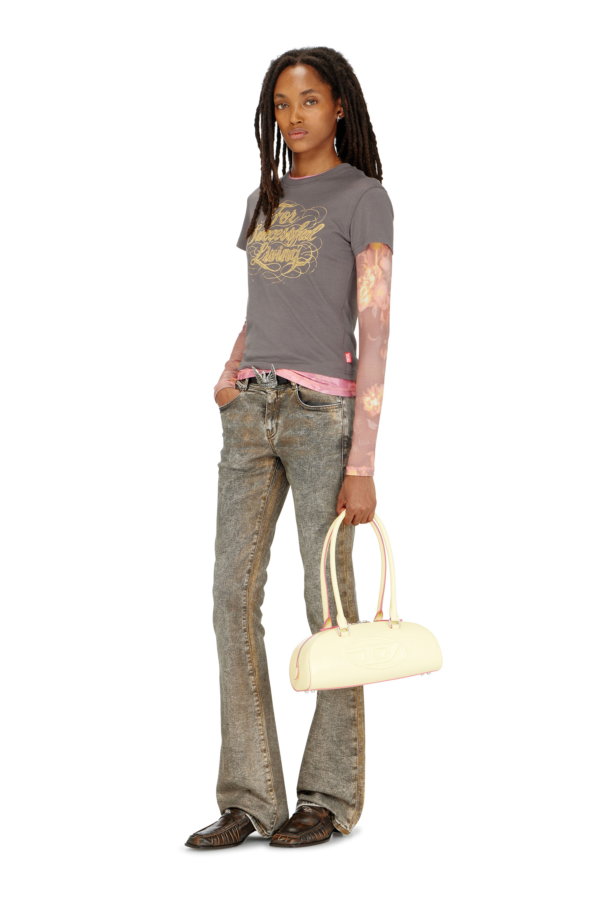 Diesel - T-ILA-AA4, Woman's T-shirt with logo print in Dark grey - 2