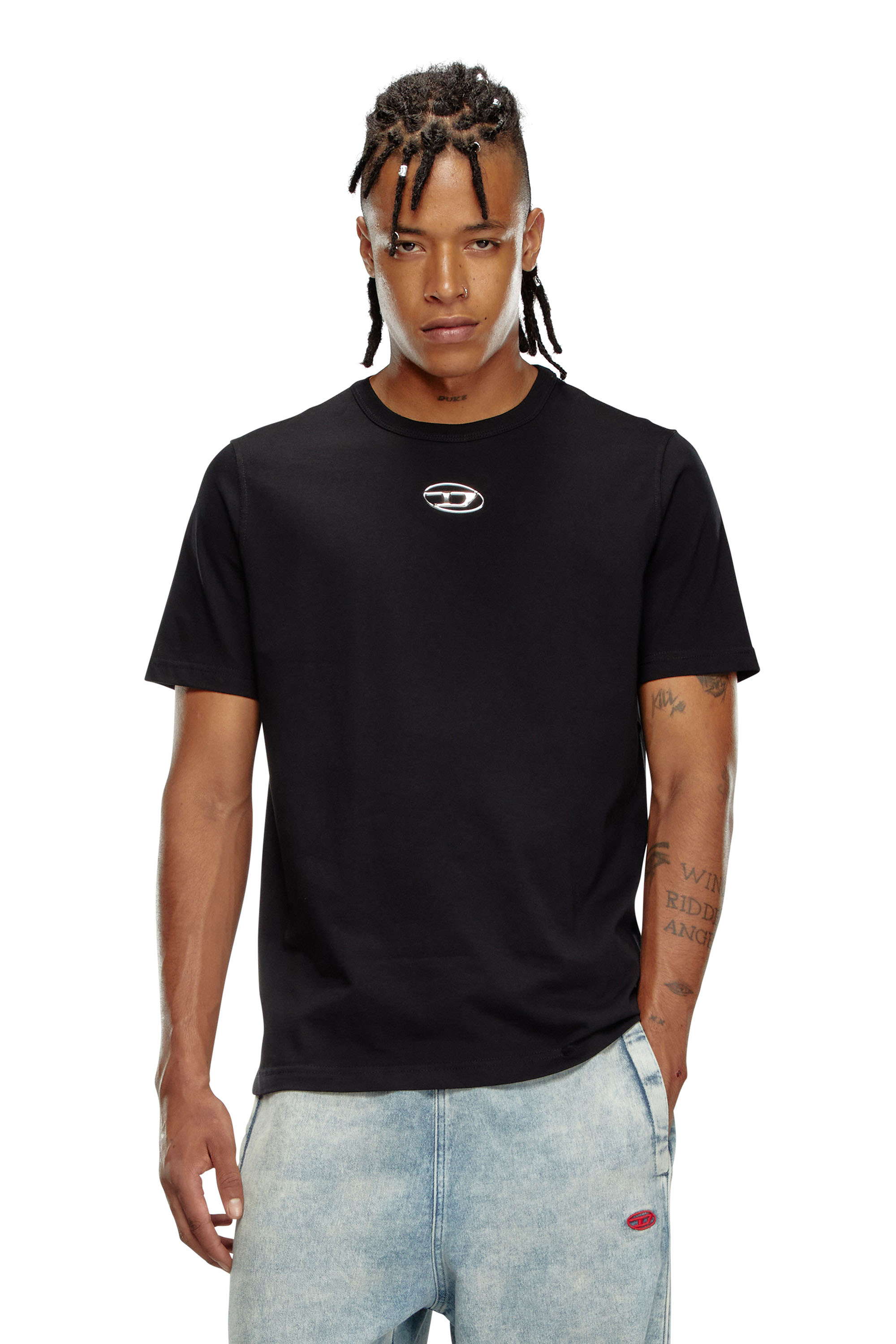 Diesel - T-ADJUST-OD, Man's T-shirt with injection moulded logo in Black - 1