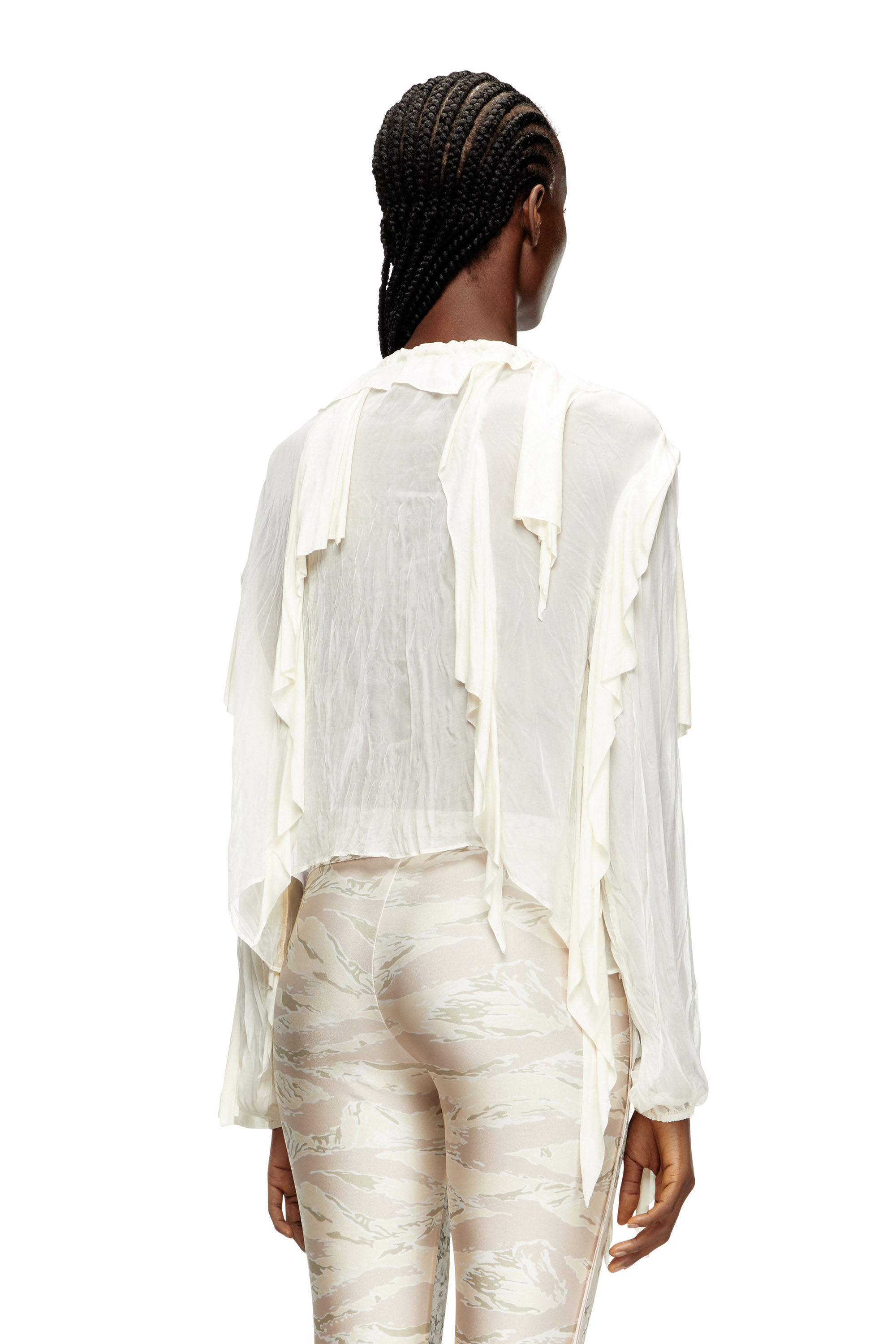 Diesel - C-LASSY, Woman's Flounce blouse in crinkled muslin in White - 4