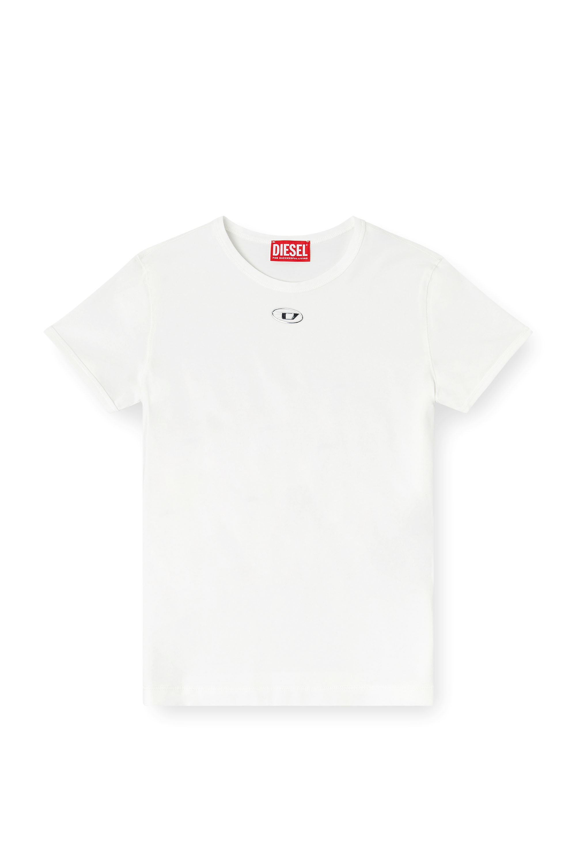 Diesel - T-UNCUTIESLONG-OD, Woman's Slim T-shirt with metallic Oval D in White - 3
