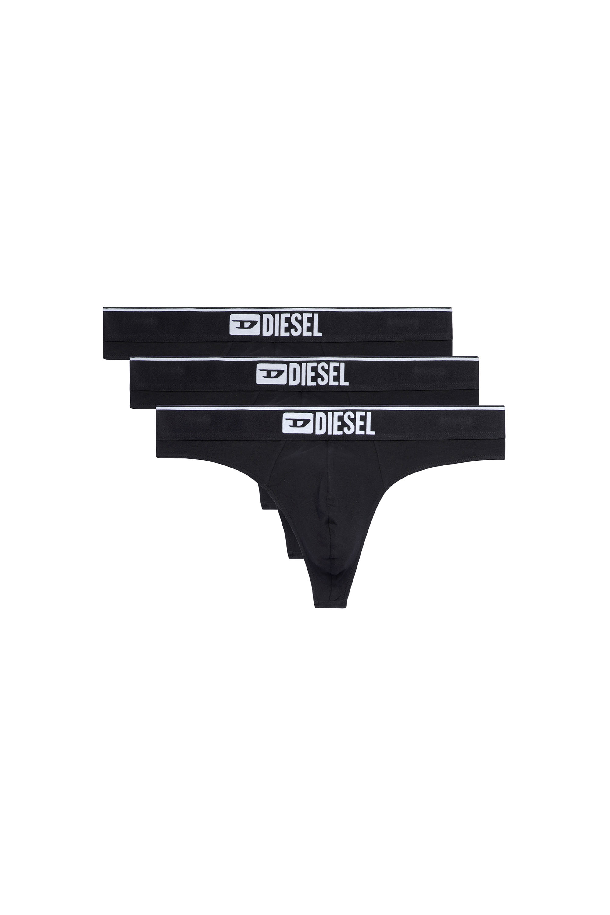 Diesel - UMBR-STRINGTHREEPACK, Man's Three-pack of thongs with logo waist in Black - 1