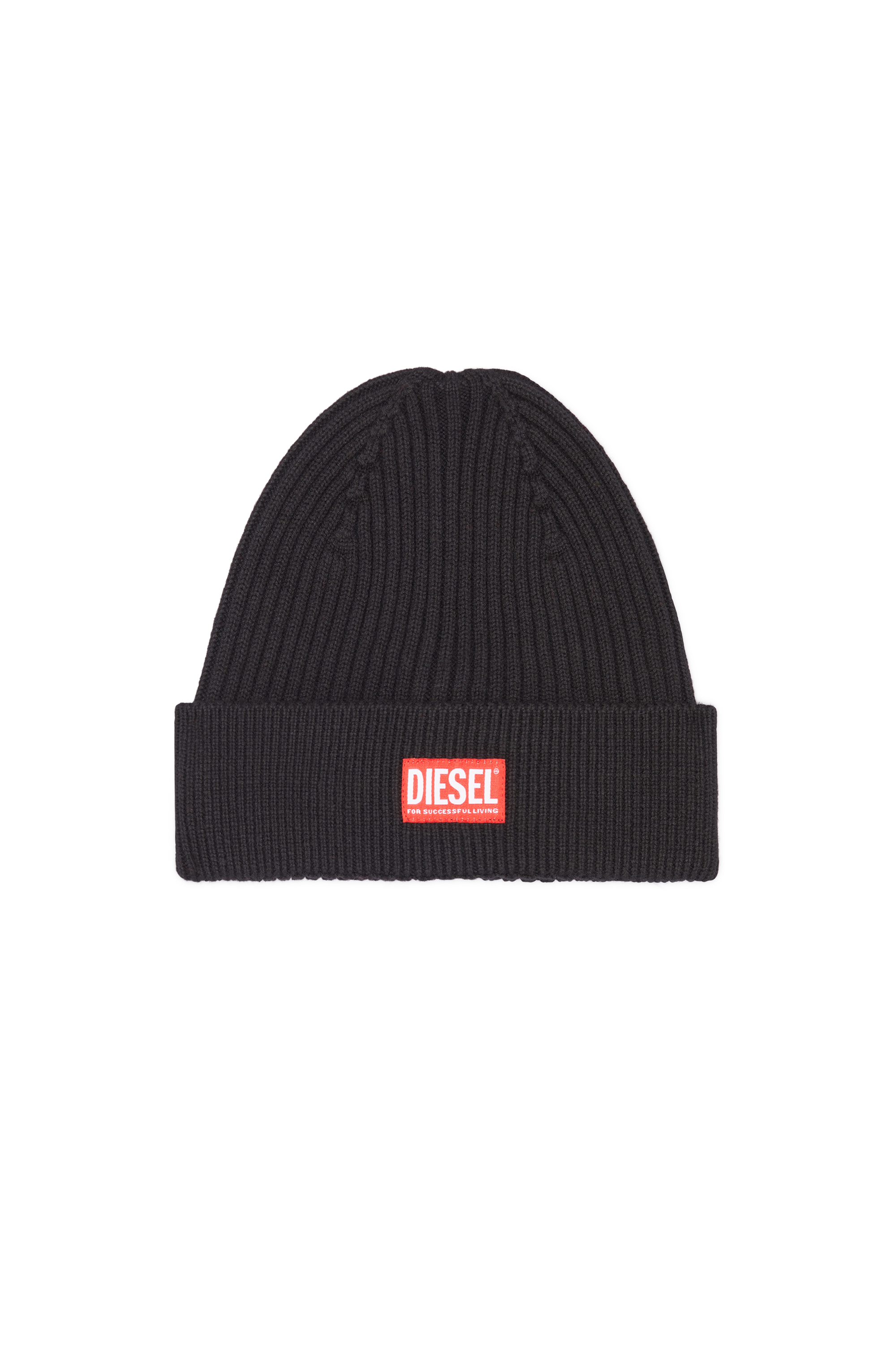 Diesel - K-CODER-H 2X2, Unisex's Ribbed beanie with logo patch in Black - 1