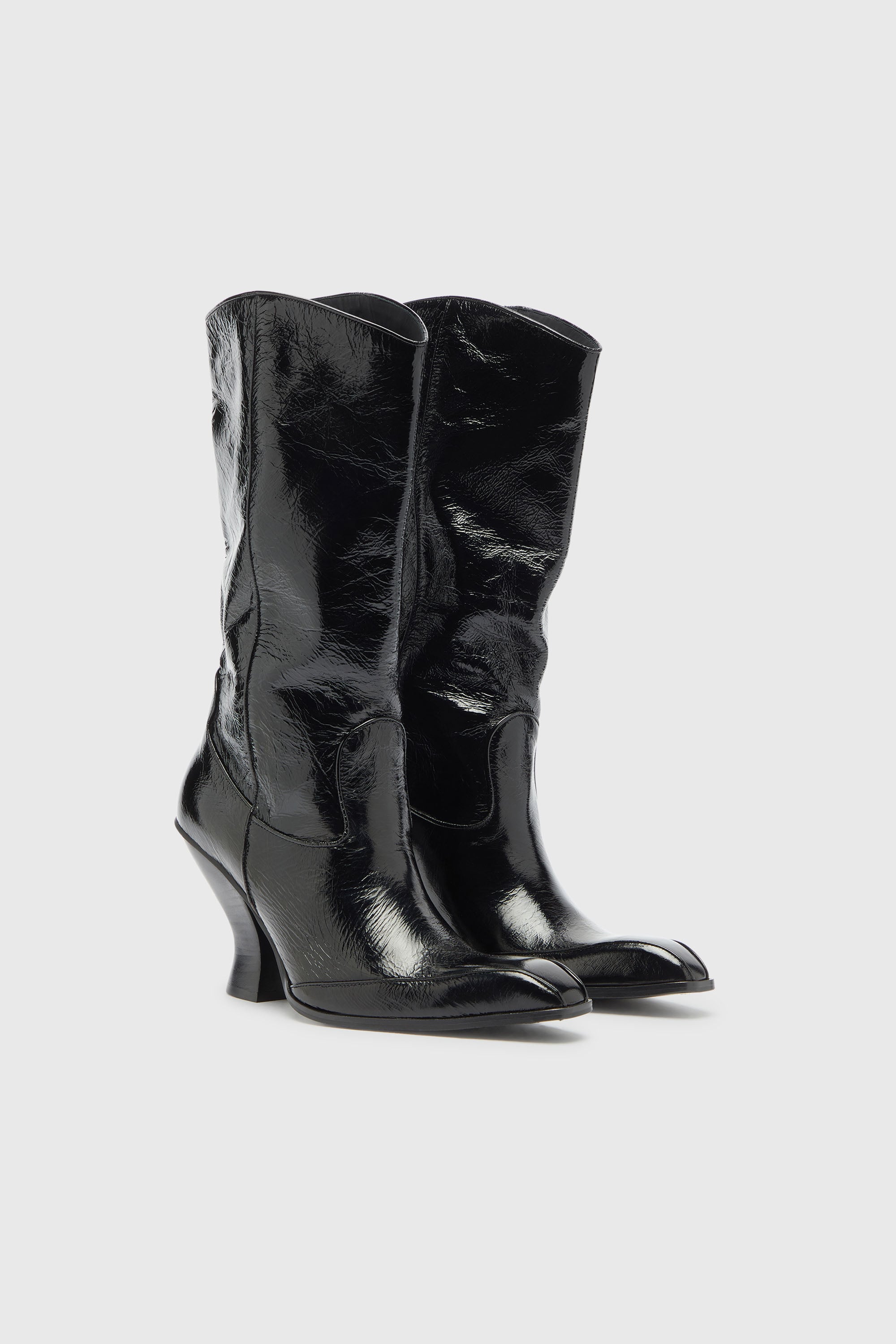 Diesel - D-LUFFY-75-TUBE, Woman's D-Luffy - Knee-high boots in patent leather in Black - 2