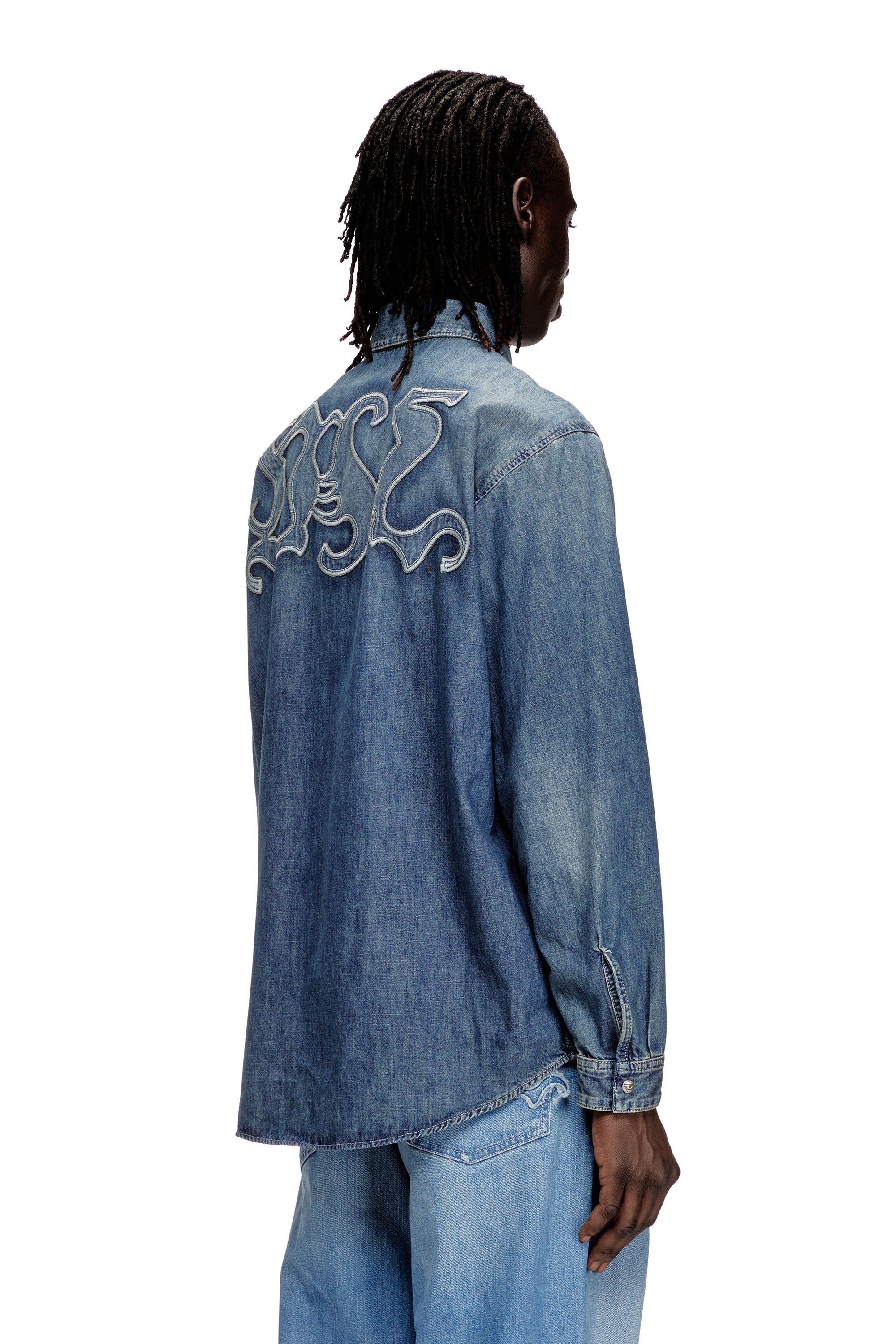 Diesel - D-SIMPLY-S15, Man's Denim shirt with embroidered emblem in Blue - 4