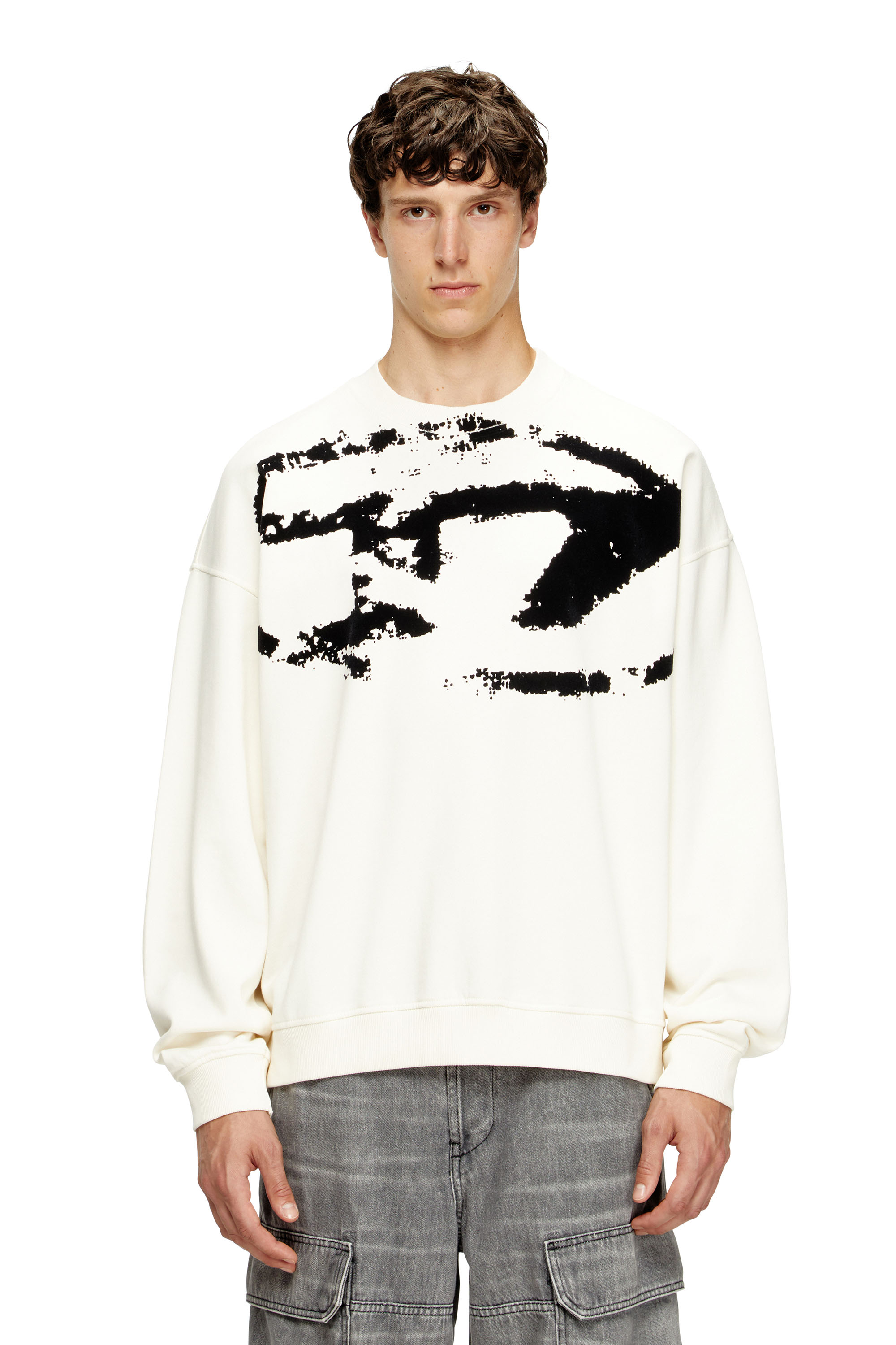 Diesel - S-BOXT-N5, Man's Sweatshirt with distressed flocked logo in White - 3