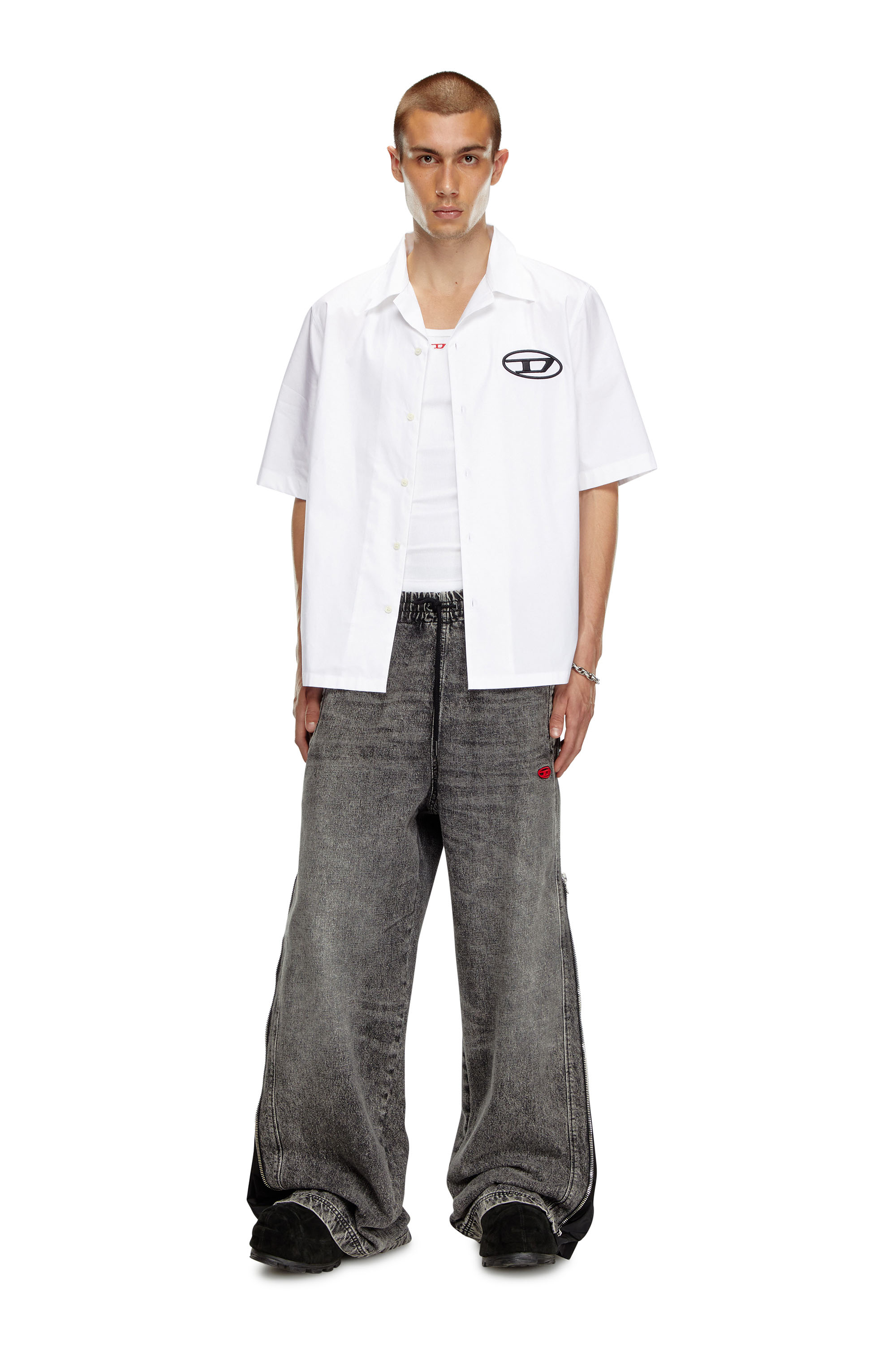 S-MAC-C, White Diesel - S-MAC-C, Man's Bowling shirt with logo embroidery in White - 1
