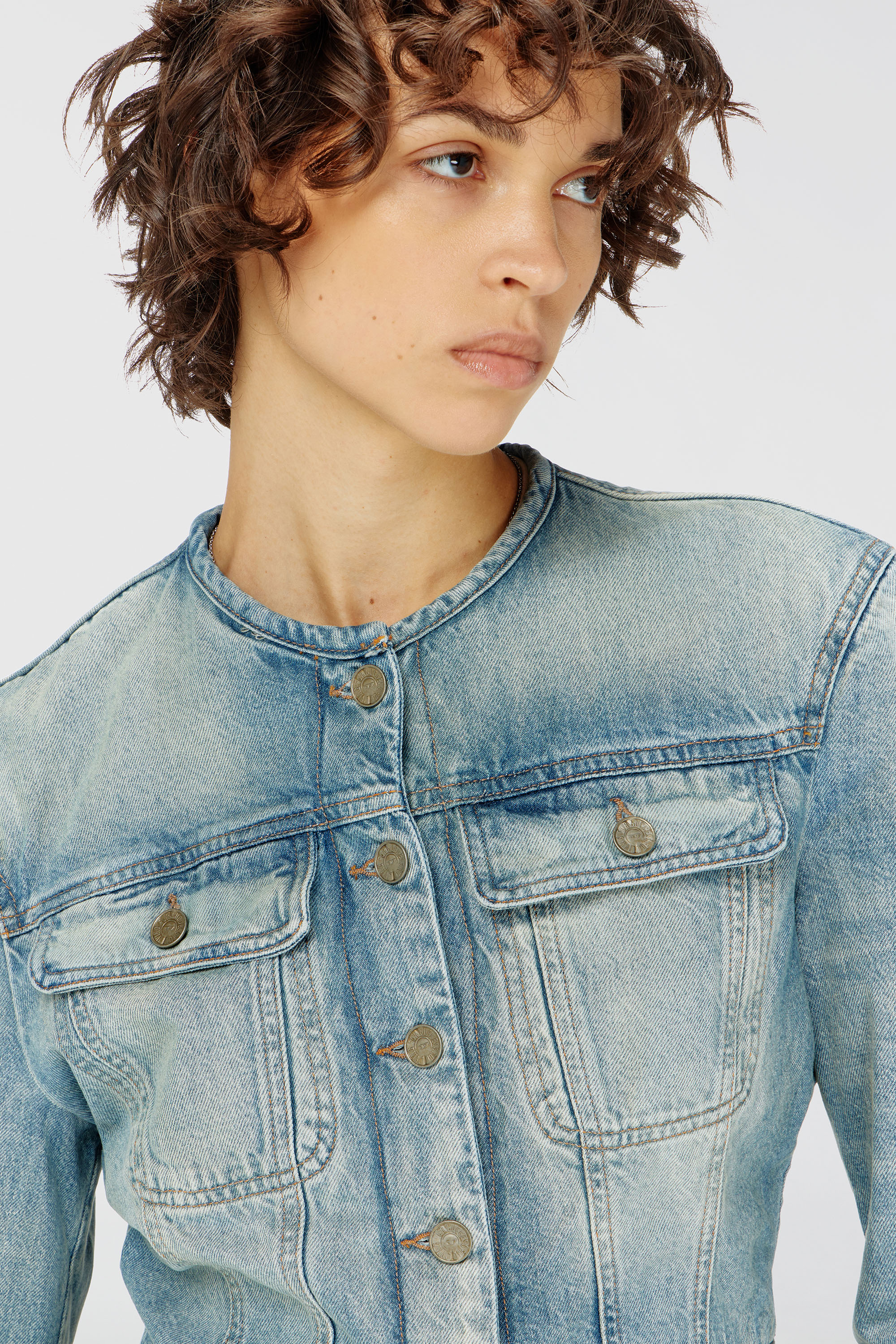 Diesel - DE-CALION-S1, Woman's Collarless denim jacket in Light Blue - 5