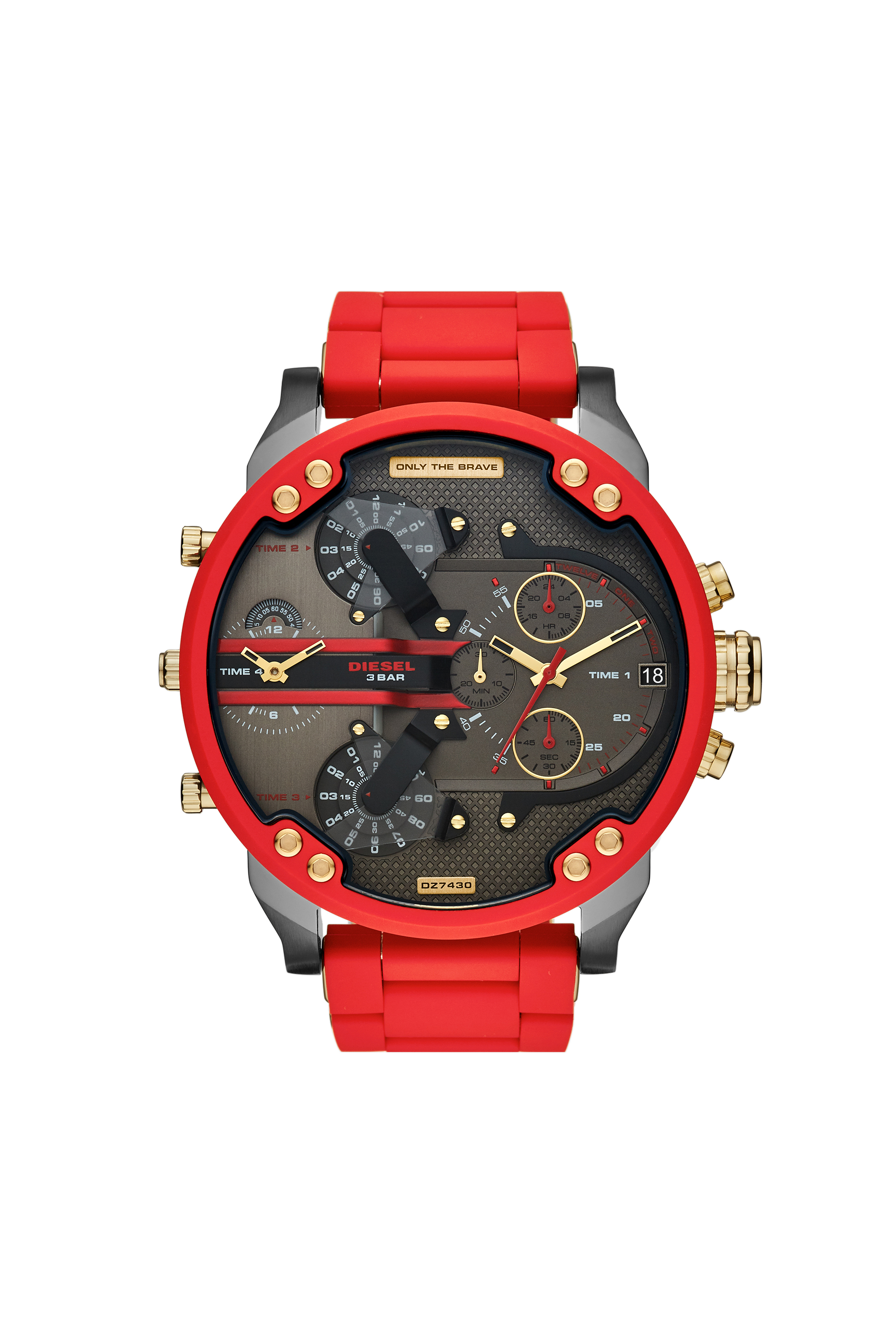 Diesel - DZ7430, Man's Mr Daddy 2.0 Two-Hand Red Stainless Steel and Silicone Watch in Red - 1