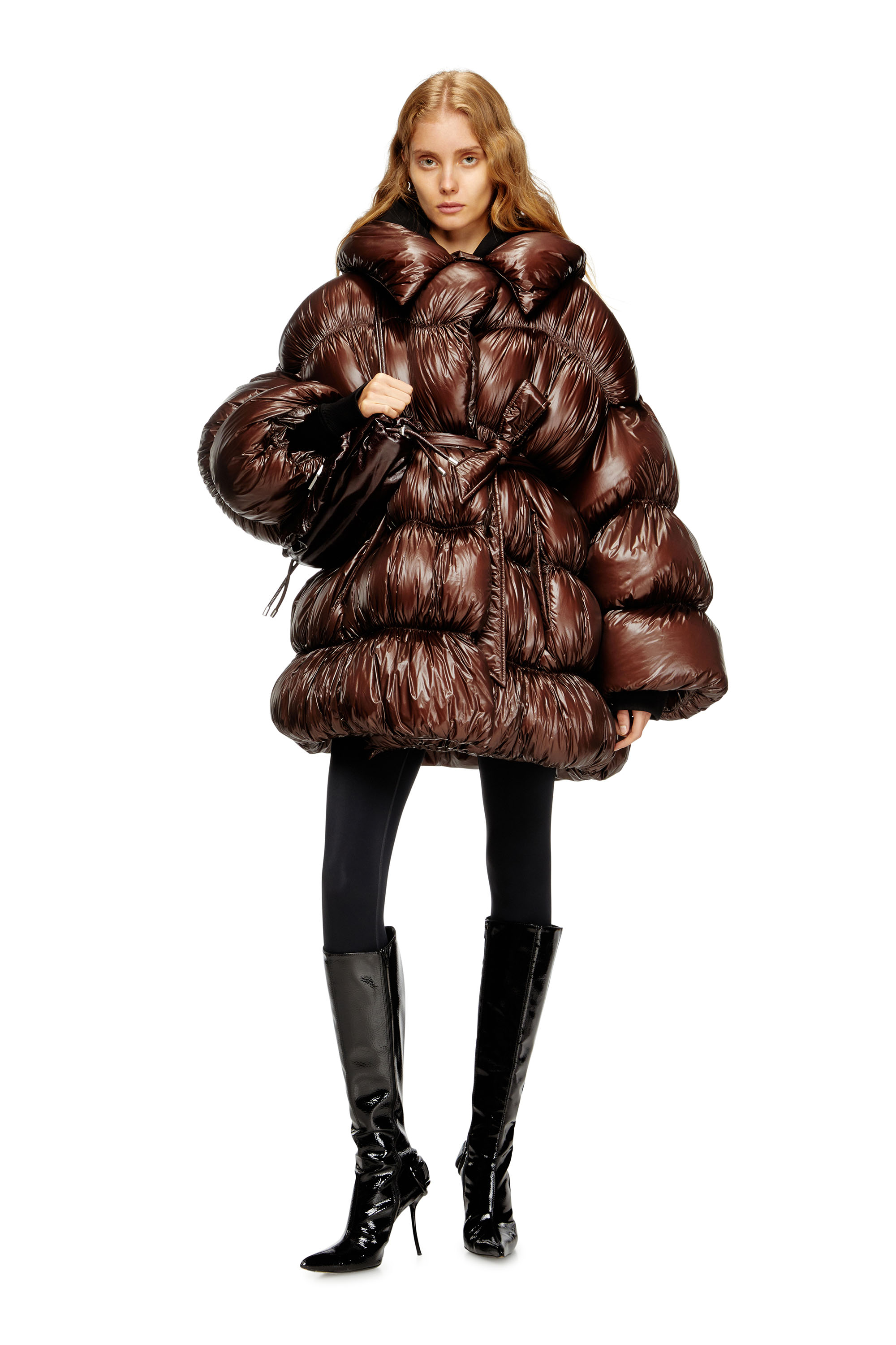 W-INONA, Brown Diesel - W-INONA, Woman's Short quilted down coat with belt in Brown - 1