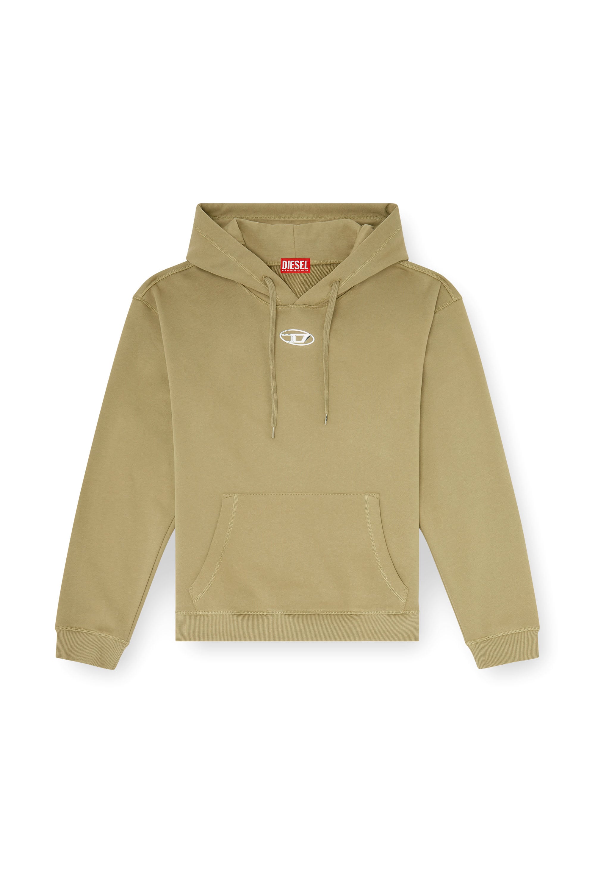 Diesel - S-NORM-HOOD-IOD, Man's Cotton hoodie with metallic Oval D in Olive Green - 3