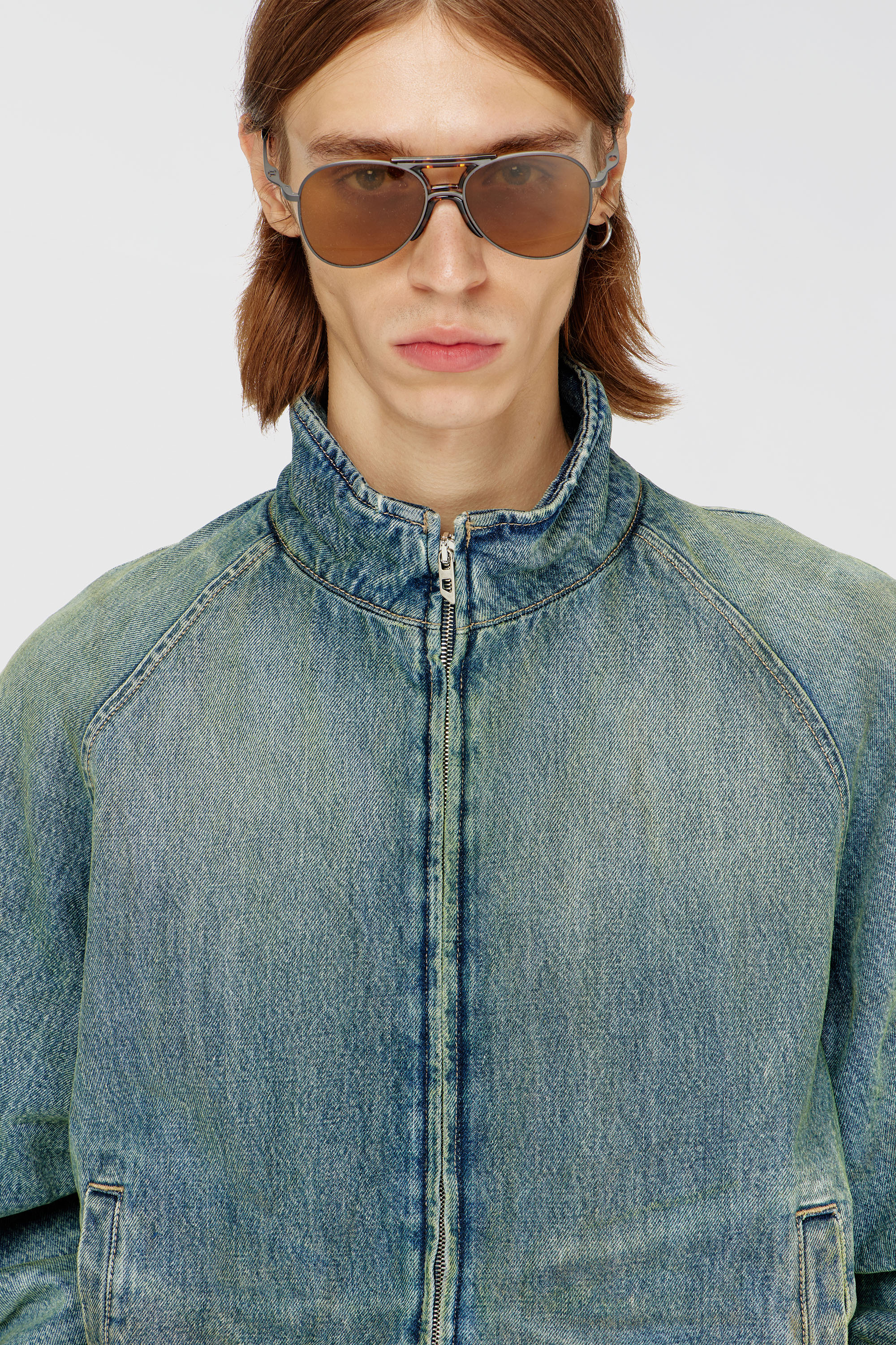 Diesel - D-BARUS-FSJ2, Man's Padded jacket in dirty-effect creased denim in null - 5