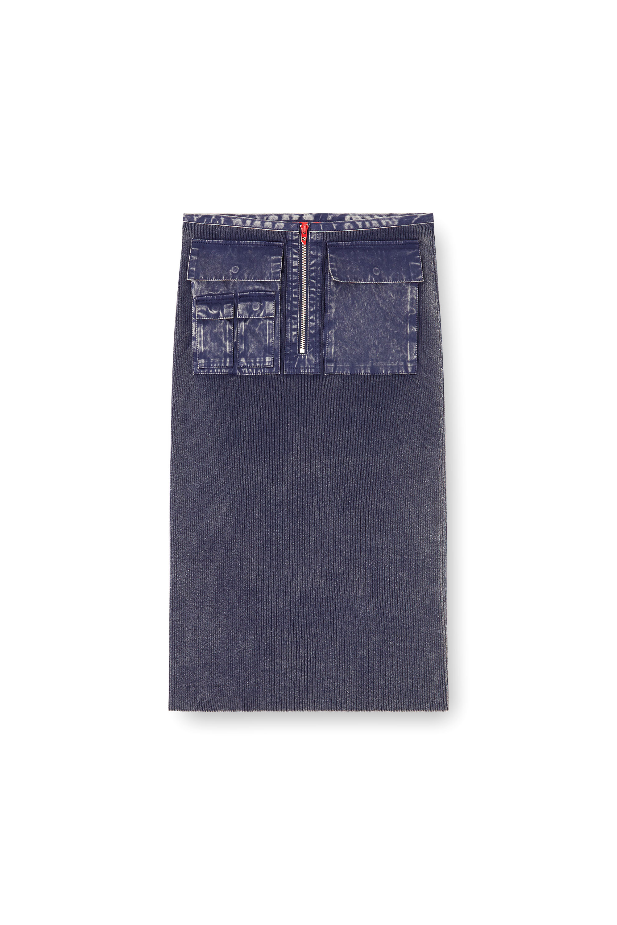 Diesel - M-MERYN, Woman's Knit midi skirt with denim cargo pockets in Blue - 2