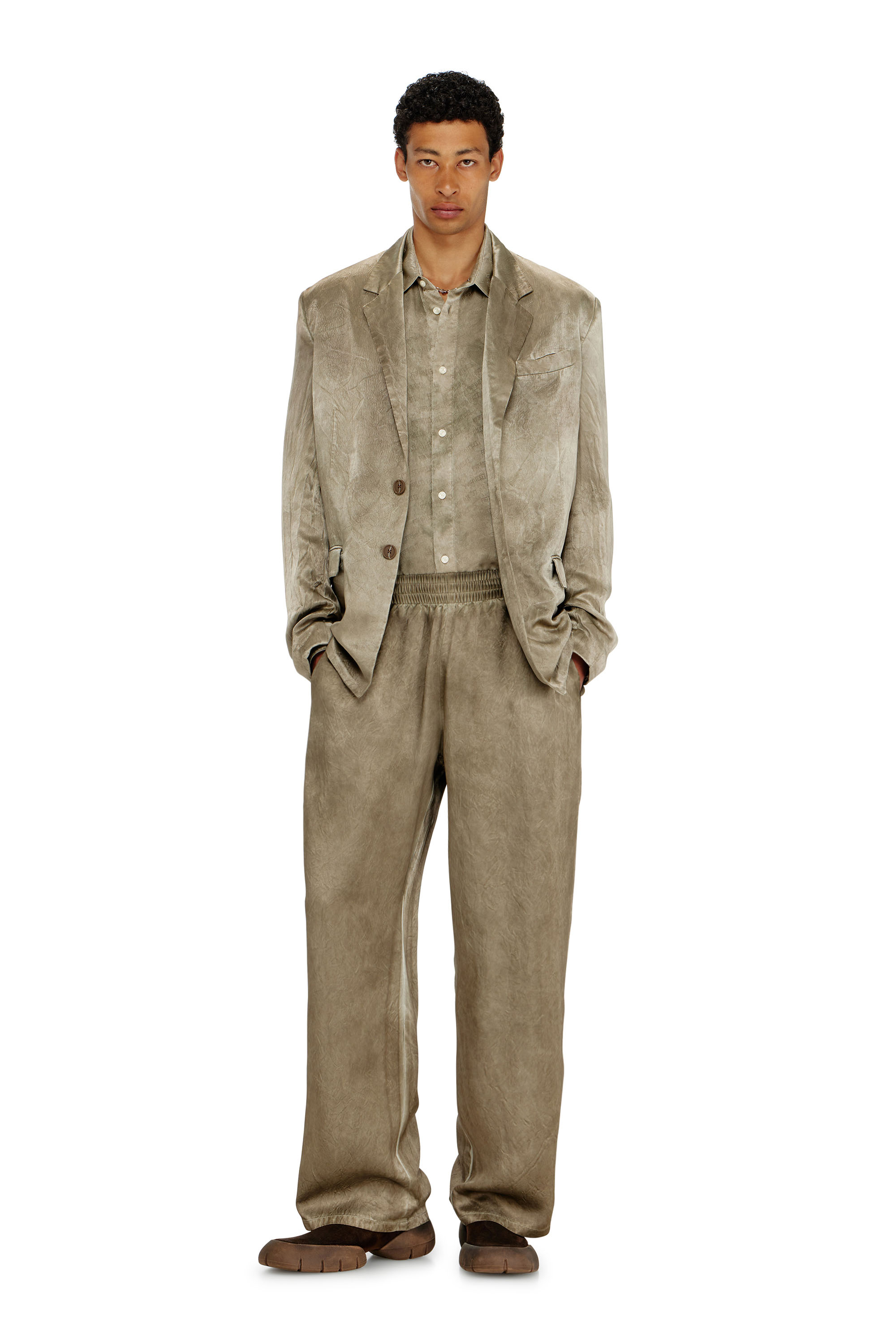 Diesel - P-THECK-AGCT, Man's Pants in wrinkled satin in Light Brown - 1