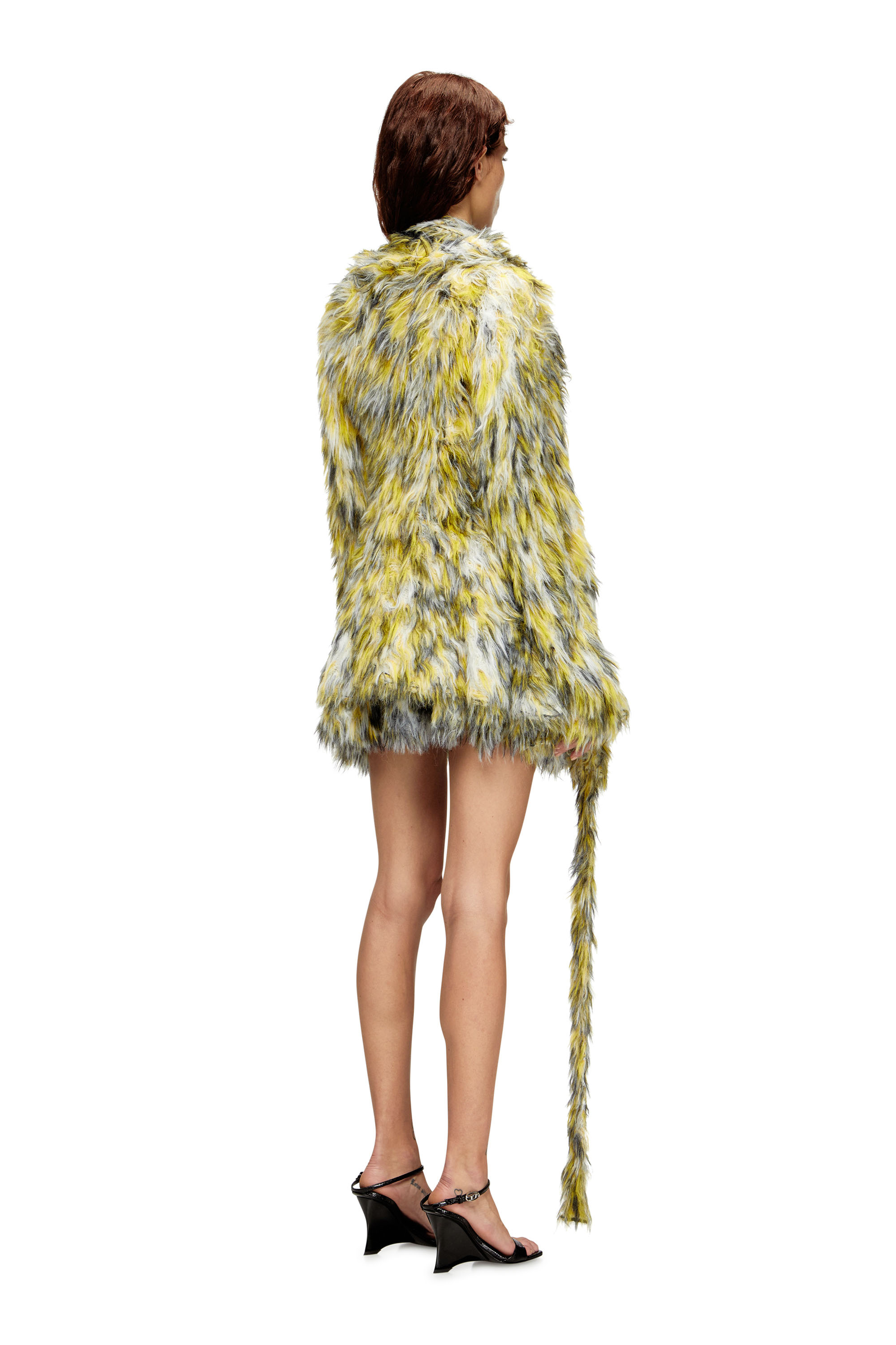 Diesel - M-ANNAINE, Woman's Open-front cardigan in fluffy knit in Black/Yellow - 4