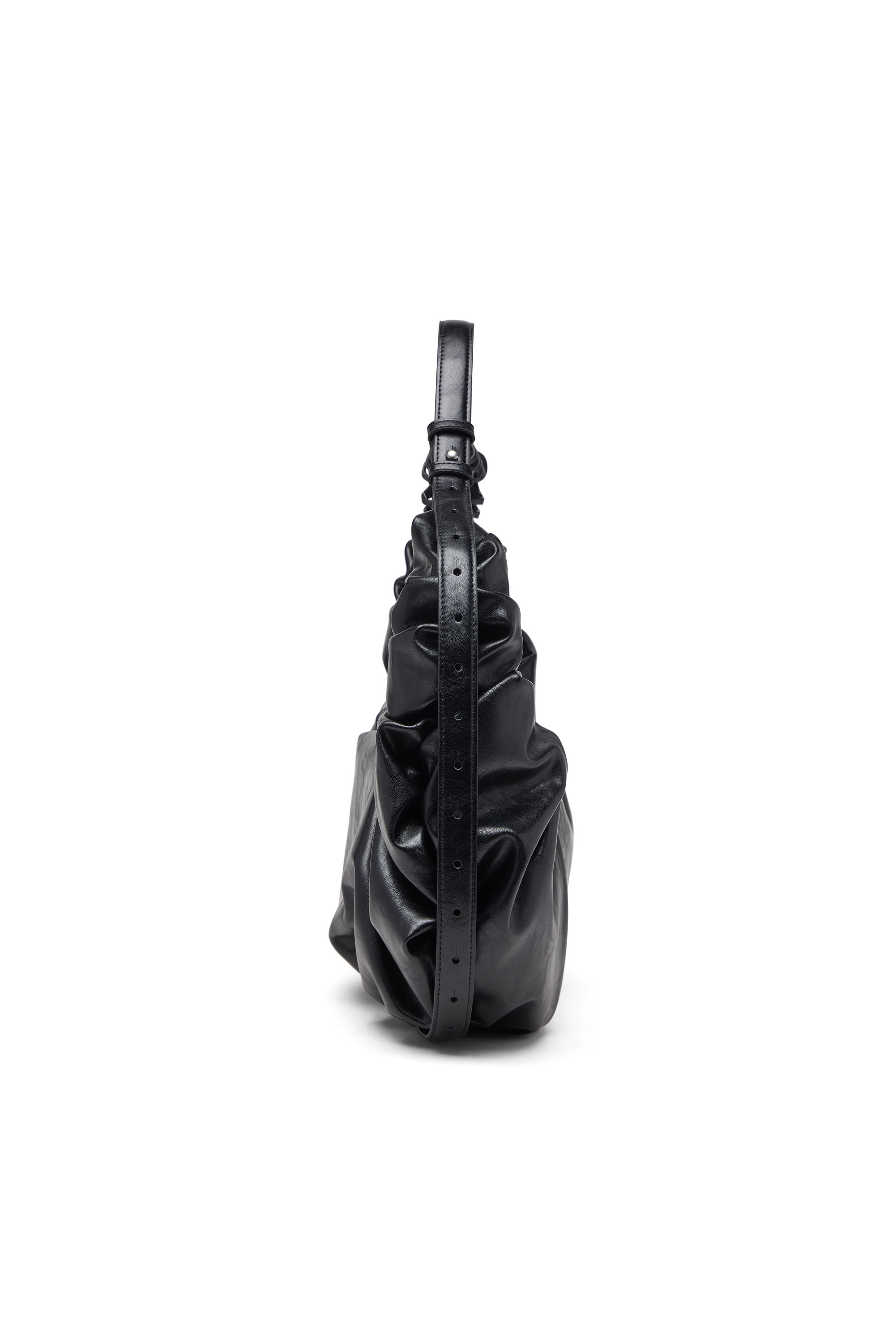 GRAB-D HOBO L, Black Diesel - GRAB-D HOBO L, Woman's Grab-D L-Large scrunched hobo bag in shiny PU in Black - 4