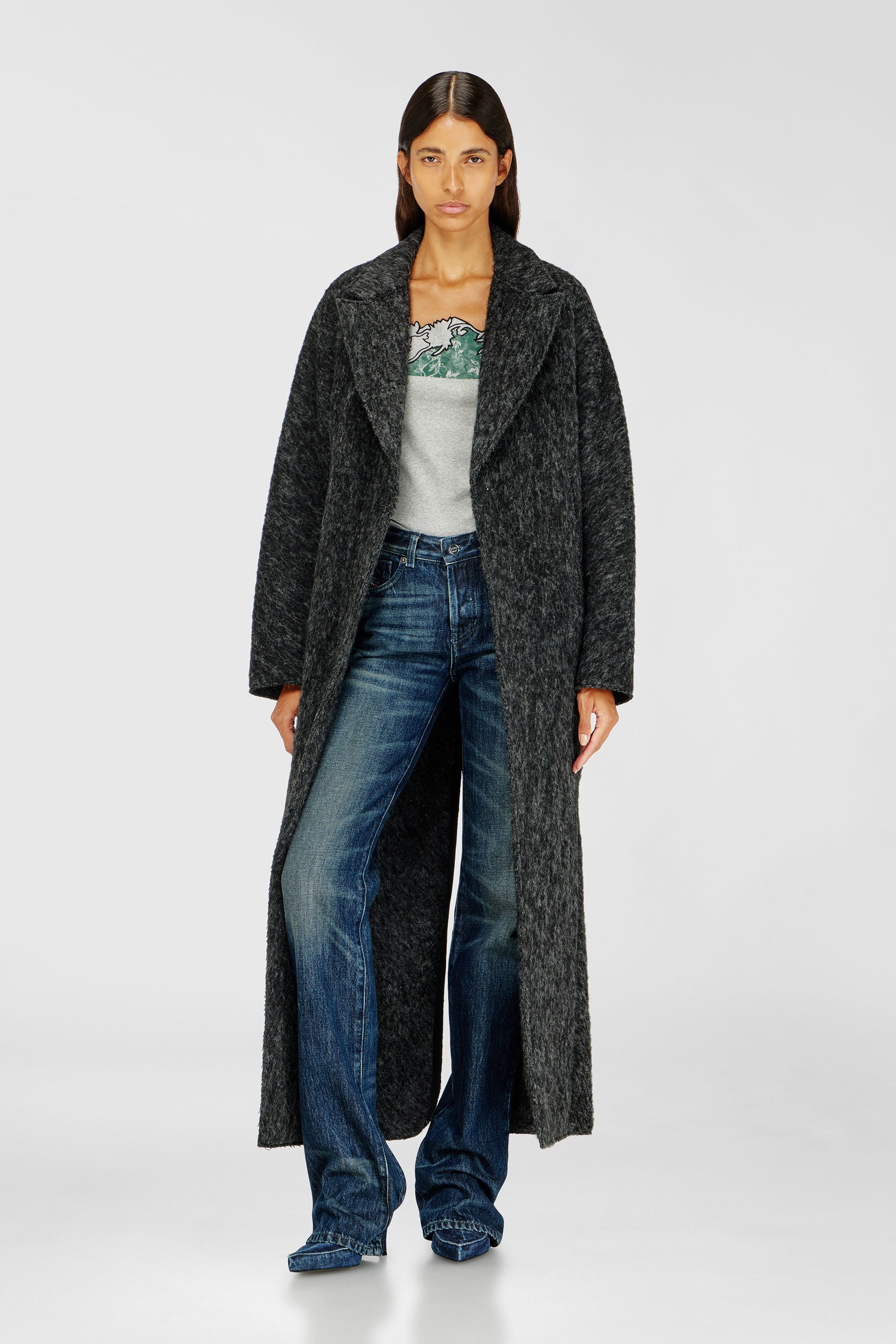 Diesel - W-SAYTA, Woman's Long coat in wool and alpaca blend in Dark grey - 1