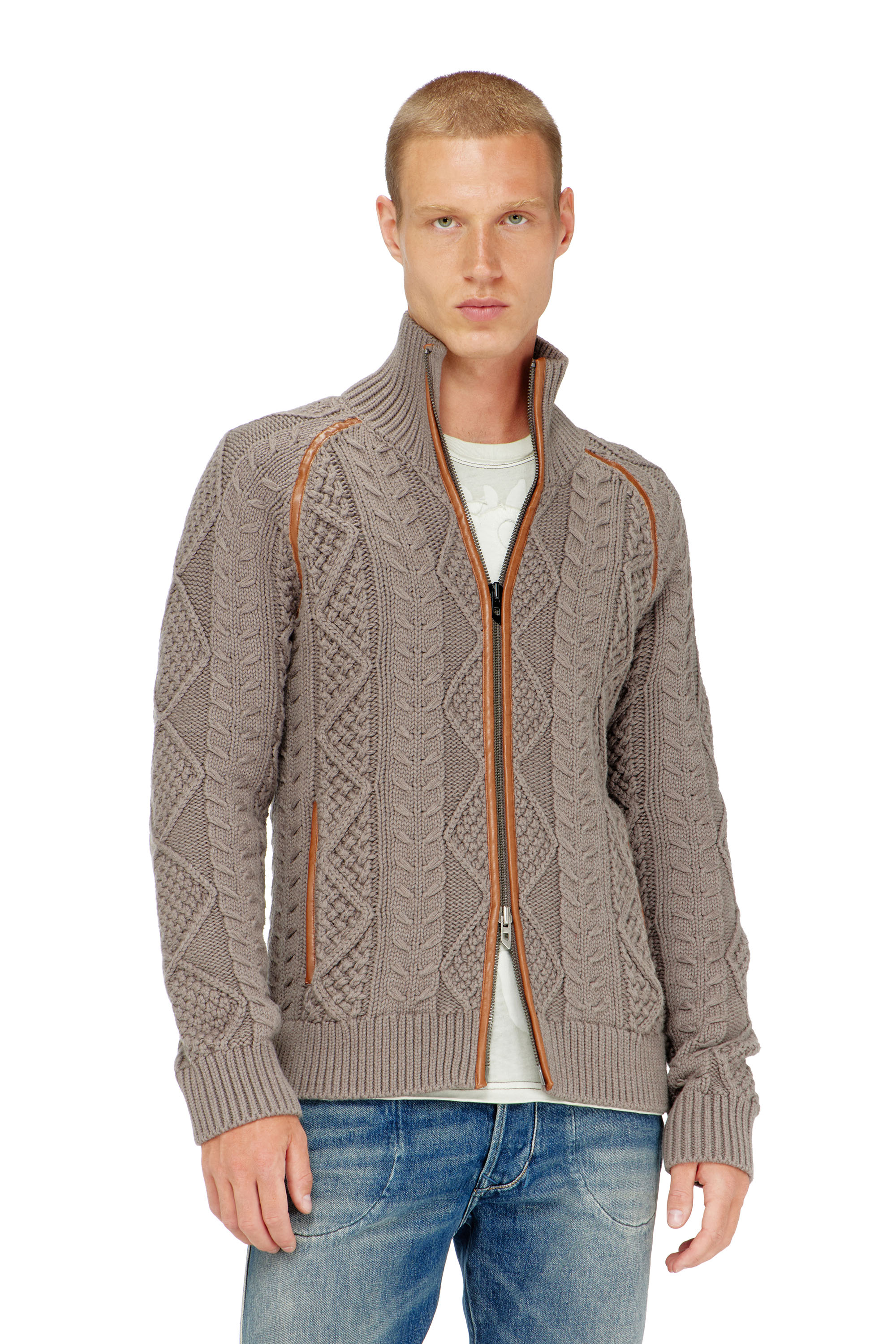 Diesel - K-INOKI, Man's Zip cardigan in cable knit in null - 1