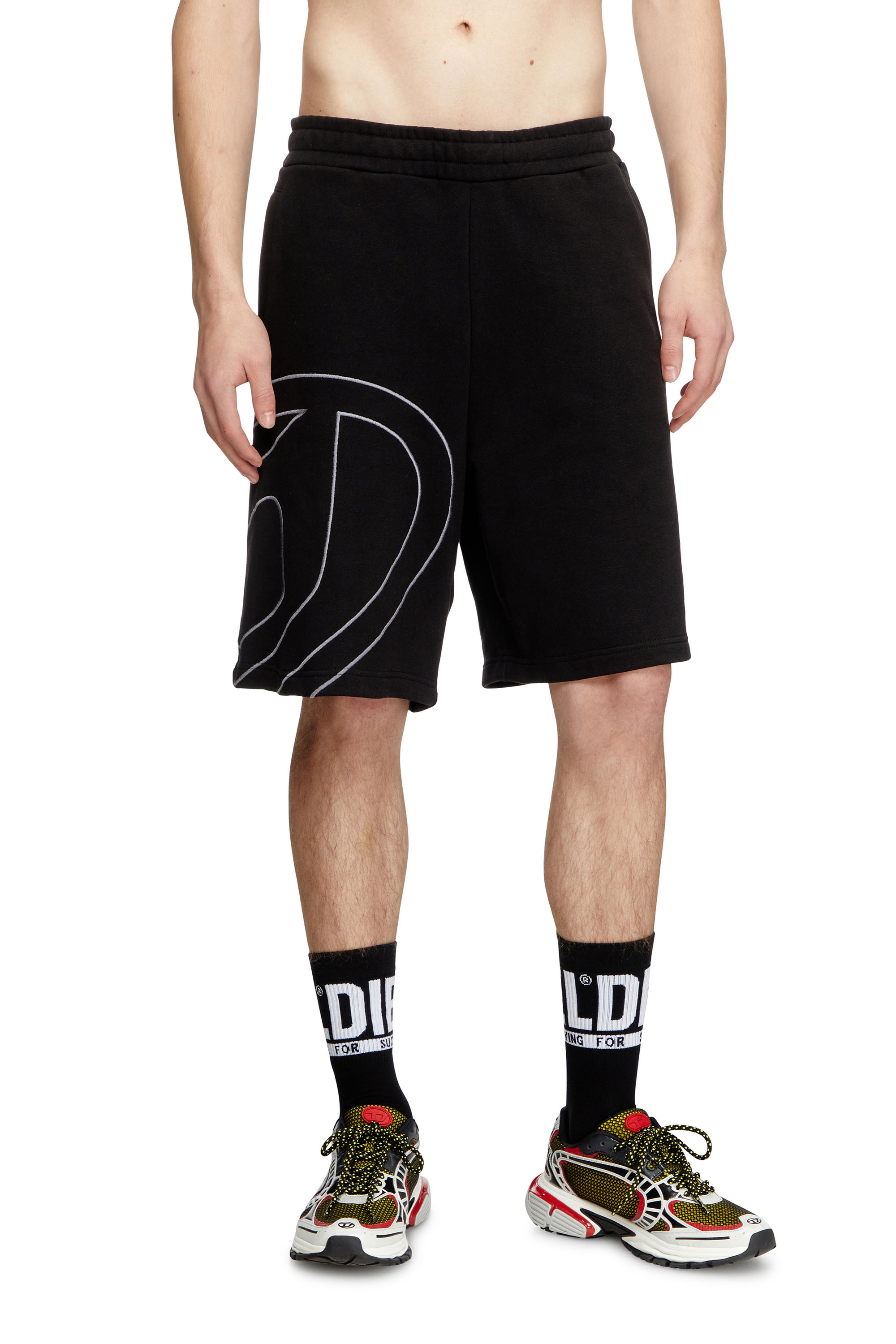 P-CROW-MEGOVAL, Black Diesel - P-CROW-MEGOVAL, Man's Sweat shorts with maxi D logo in Black - 3