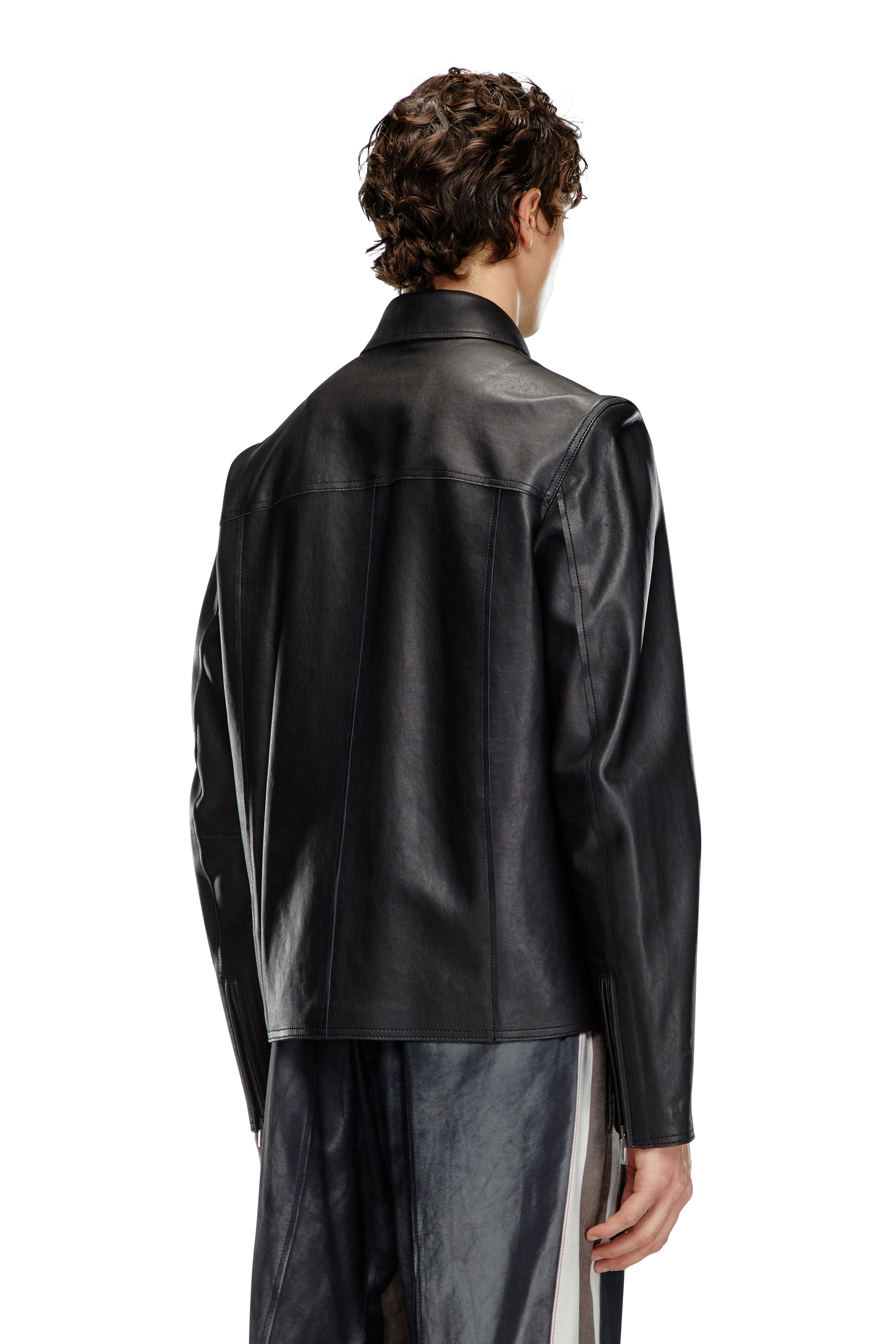 L-KORN-A, Black Diesel - L-KORN-A, Man's Leather jacket with embossed Oval D in Black - 4