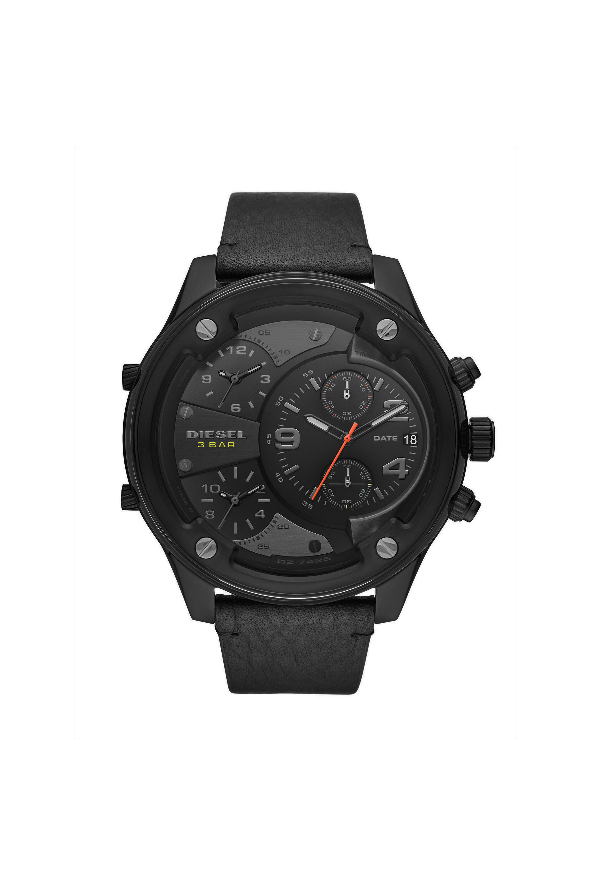 DZ7425 Man: Boltdown three-hand black leather watch | Diesel