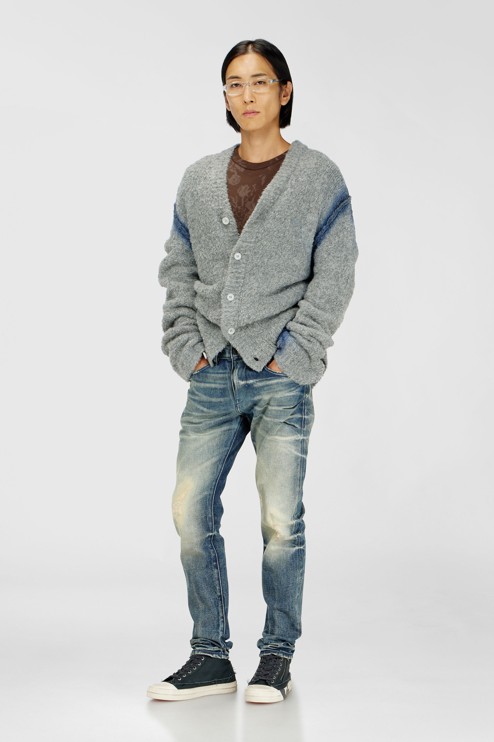 Diesel - K-REMO, Man's Alpaca-blend cardigan with spray-dyed seams in Light Grey - 1