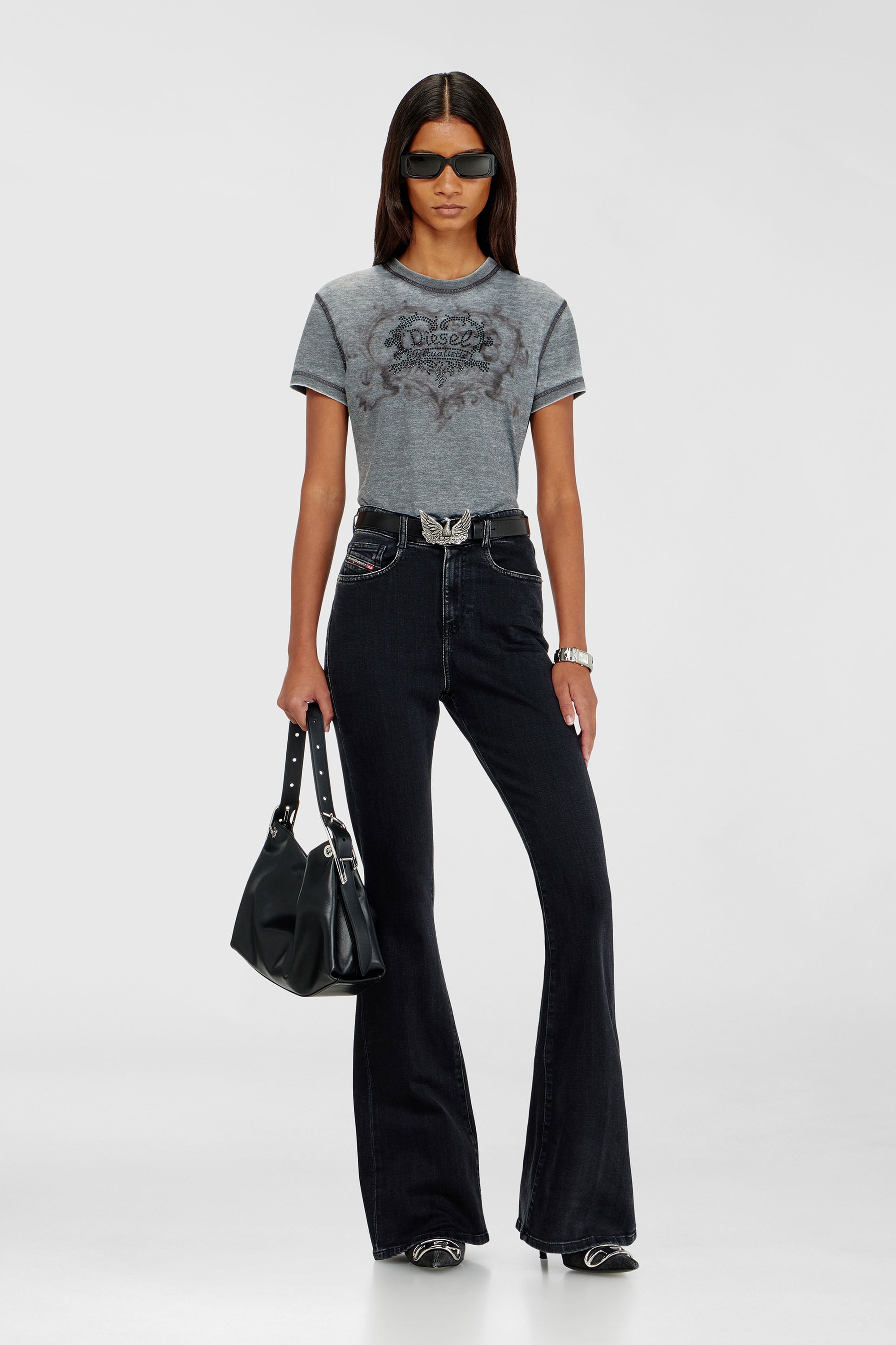 Diesel - T-ILA-AA1, Woman's Jersey t-shirt with rhinestones and burnout effect in Grey - 2
