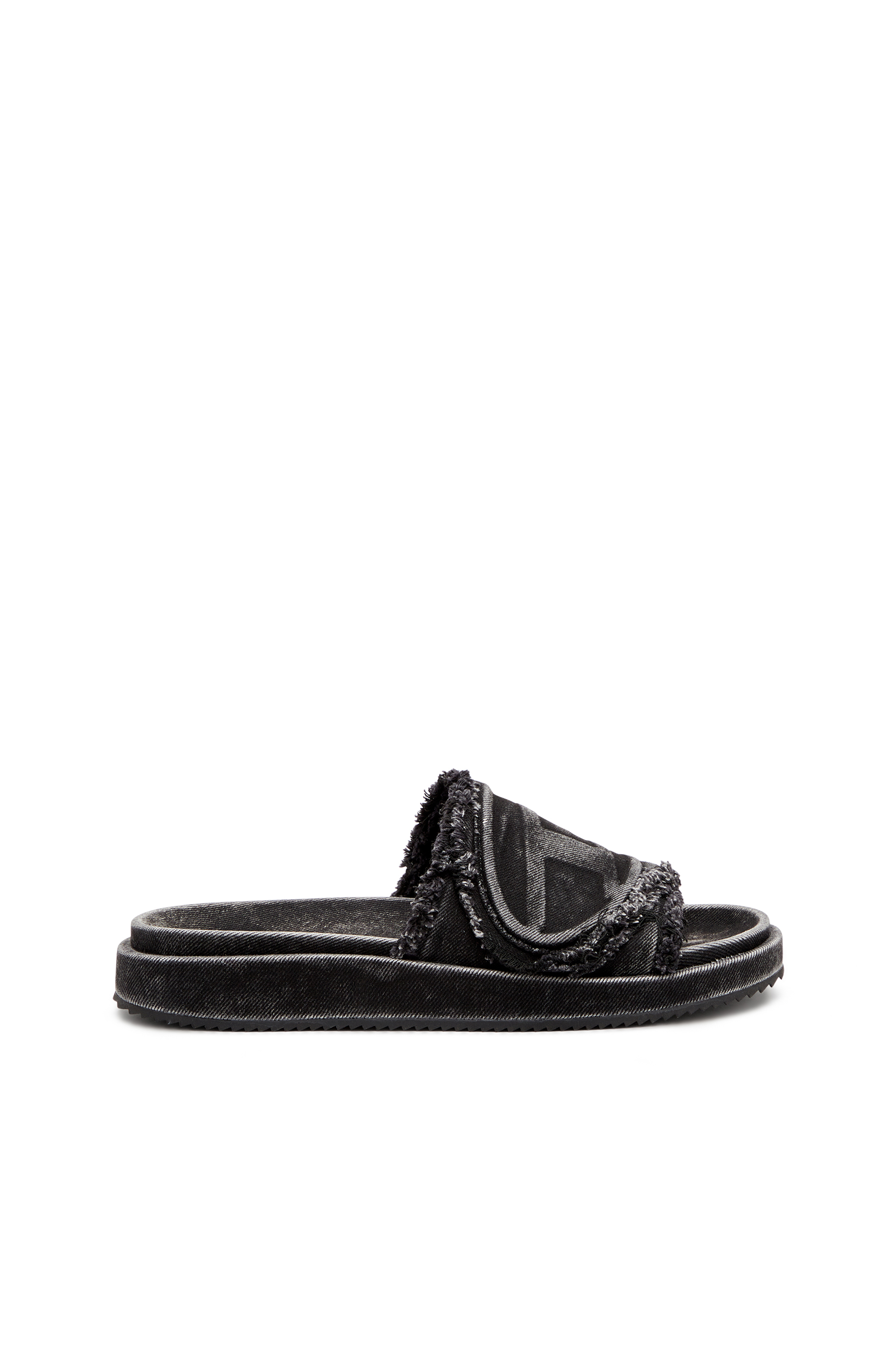 Diesel - SA-SLIDE D OVAL, Unisex's Distressed denim slides in Black - 1