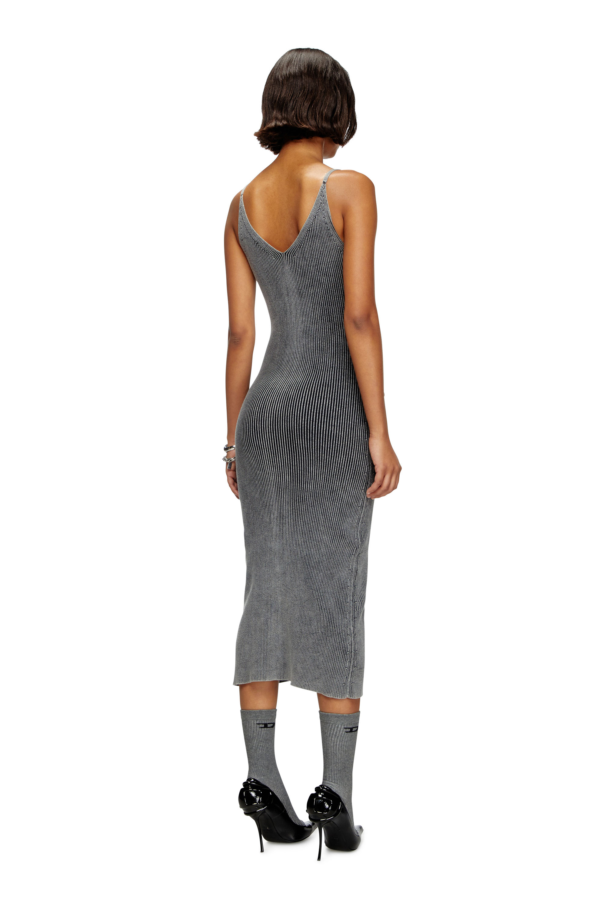 Diesel - M-MELTI, Woman's Knit midi dress with contrast pockets in Dark grey - 4