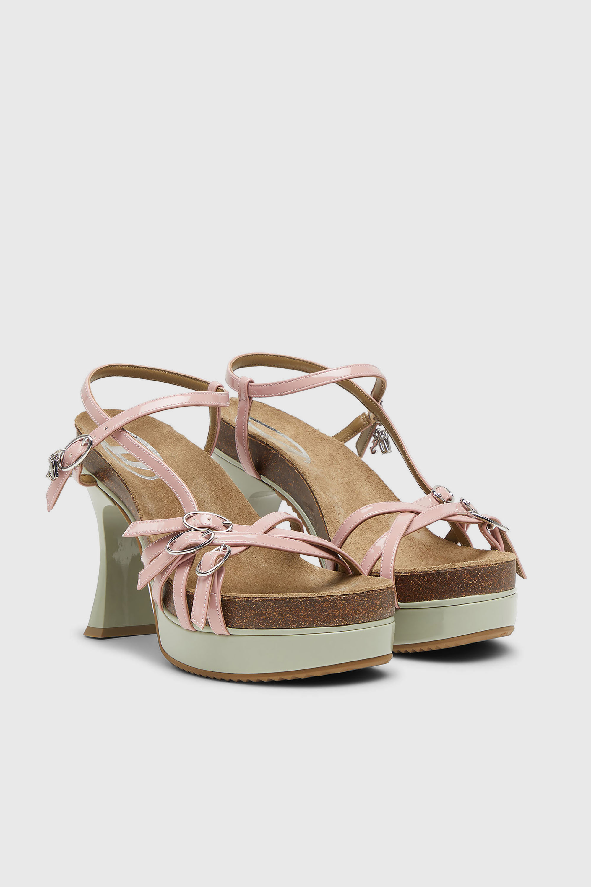 Diesel - D-WOODSTOCK 105 SANDAL, Woman's D-Woodstock-Strappy platform sandals in glossy PU in Pink/White - 2
