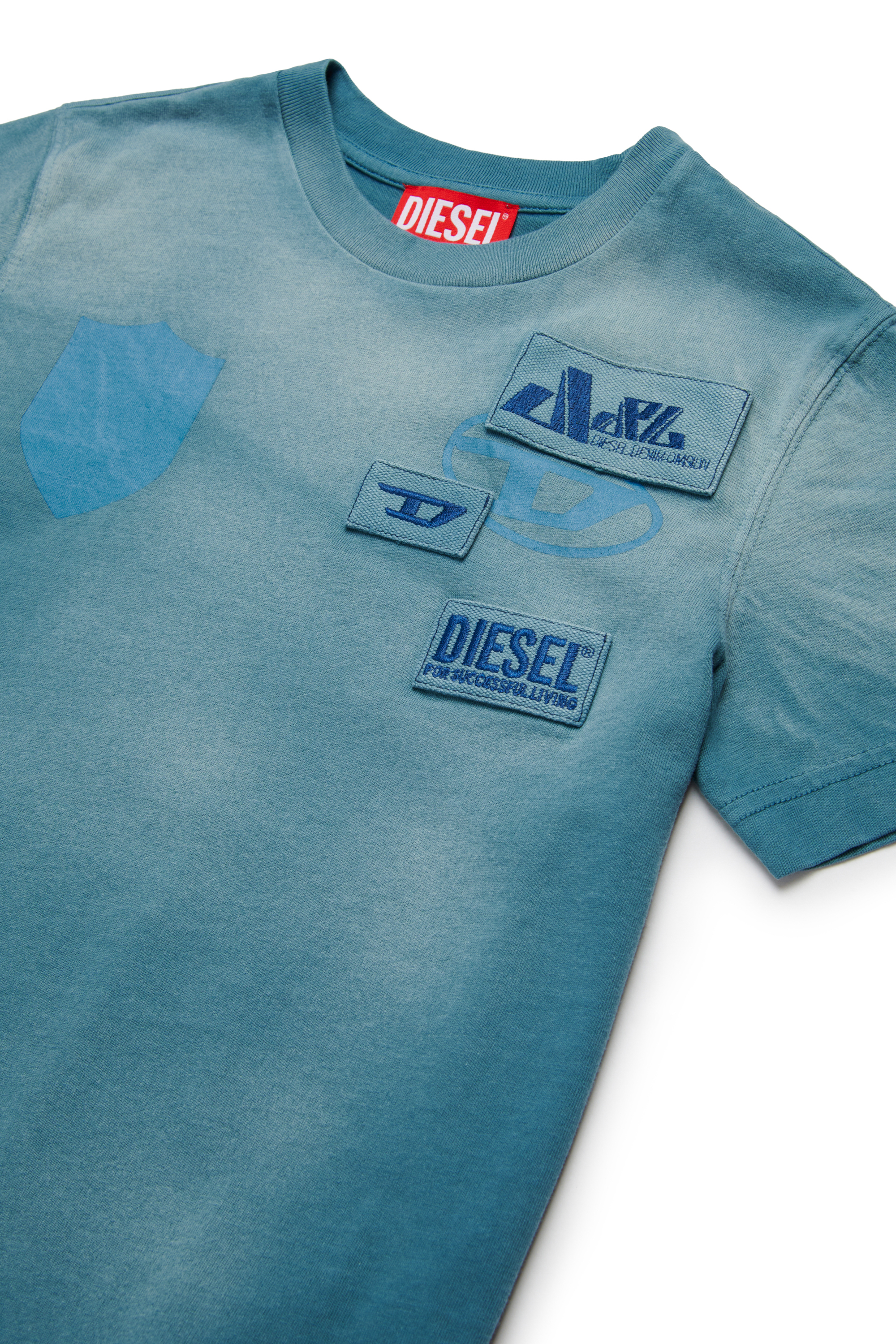 Diesel - TDACCY, Man's T-shirt with grosgrain Diesel patches in Blue - 3