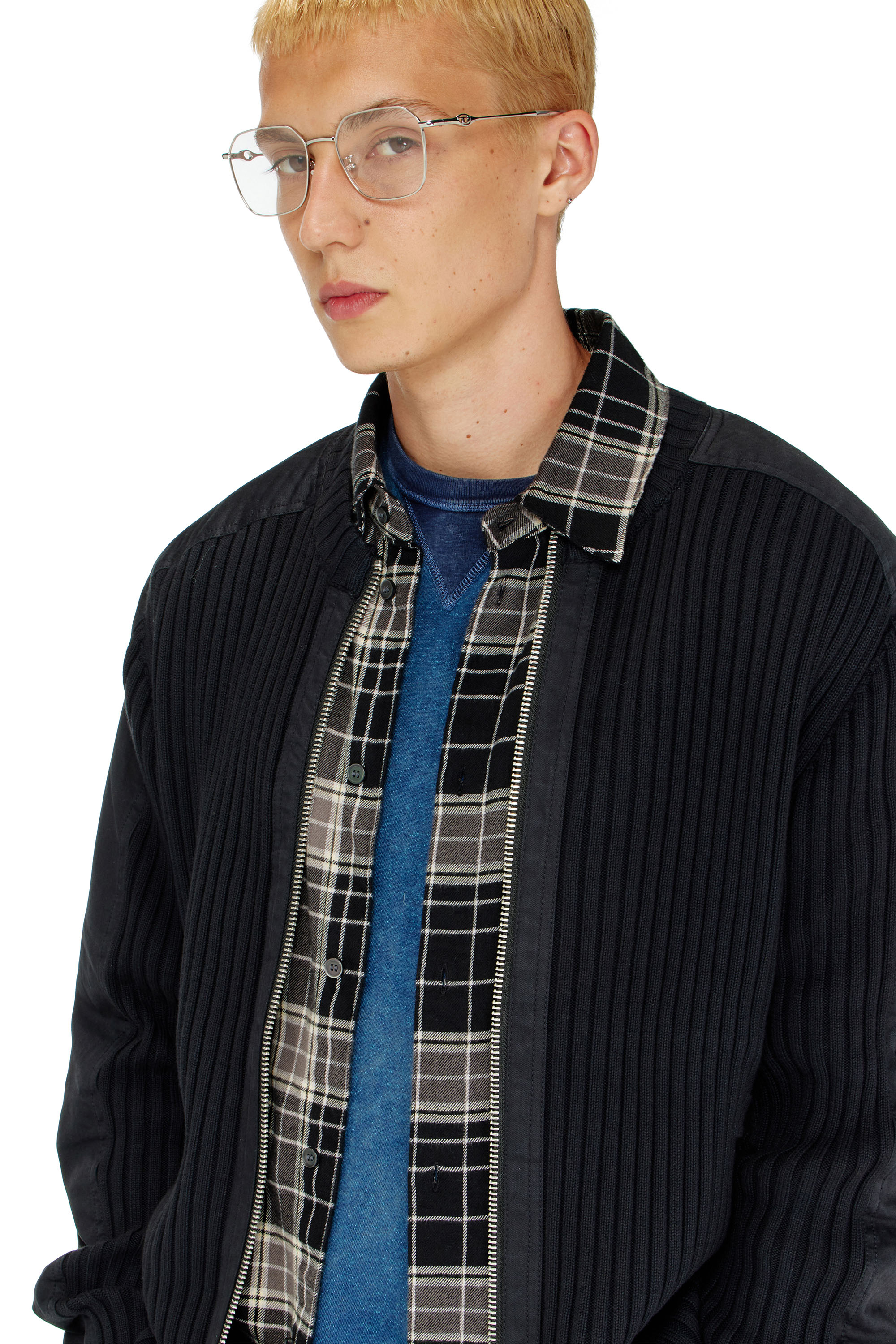 Diesel - K-MATTY, Man's Zipped cardigan with utilitarian panels in Black - 5