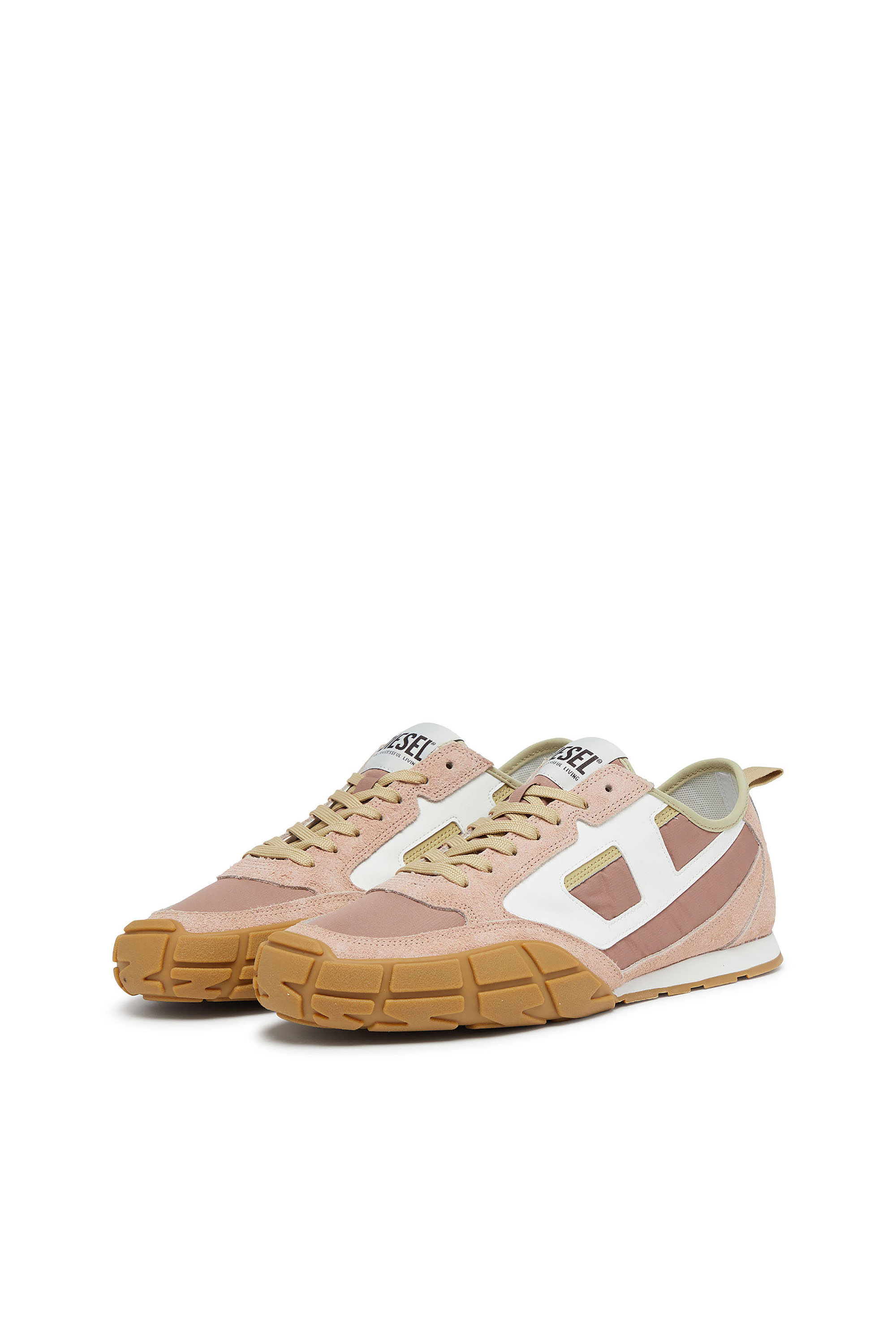 S-PAGODHA LOW W, Pink/White Diesel - S-PAGODHA LOW W, Woman's S-Pagodha-Sneakers in leather, suede and ripstop in Pink/White - 7