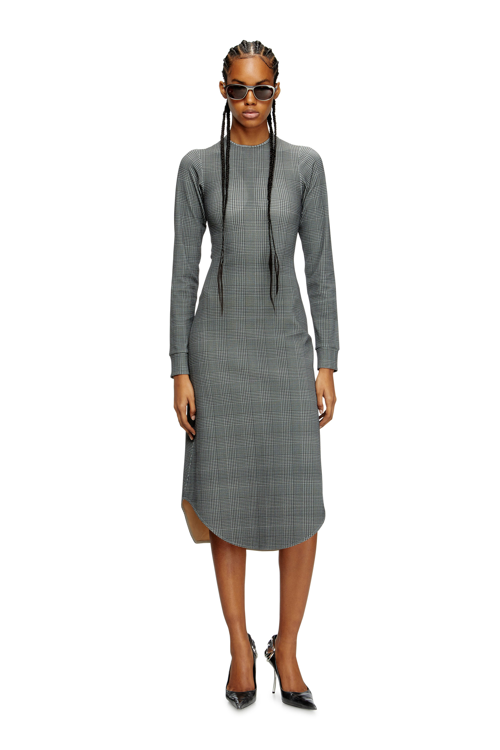 Diesel - D-ETTS, Woman's Prince of Wales midi dress with bust detail in Grey - 2