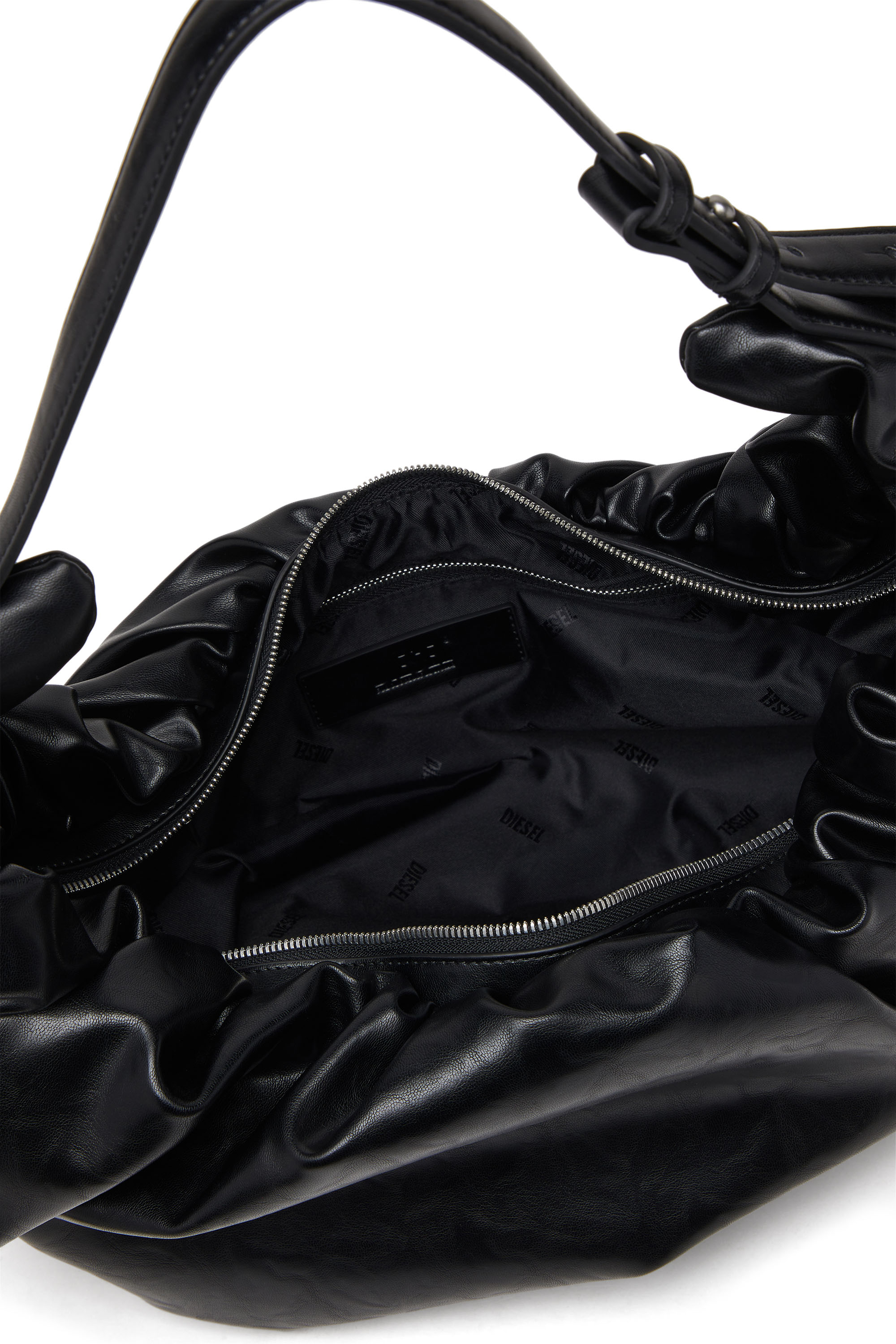 GRAB-D HOBO L, Black Diesel - GRAB-D HOBO L, Woman's Grab-D L-Large scrunched hobo bag in shiny PU in Black - 3
