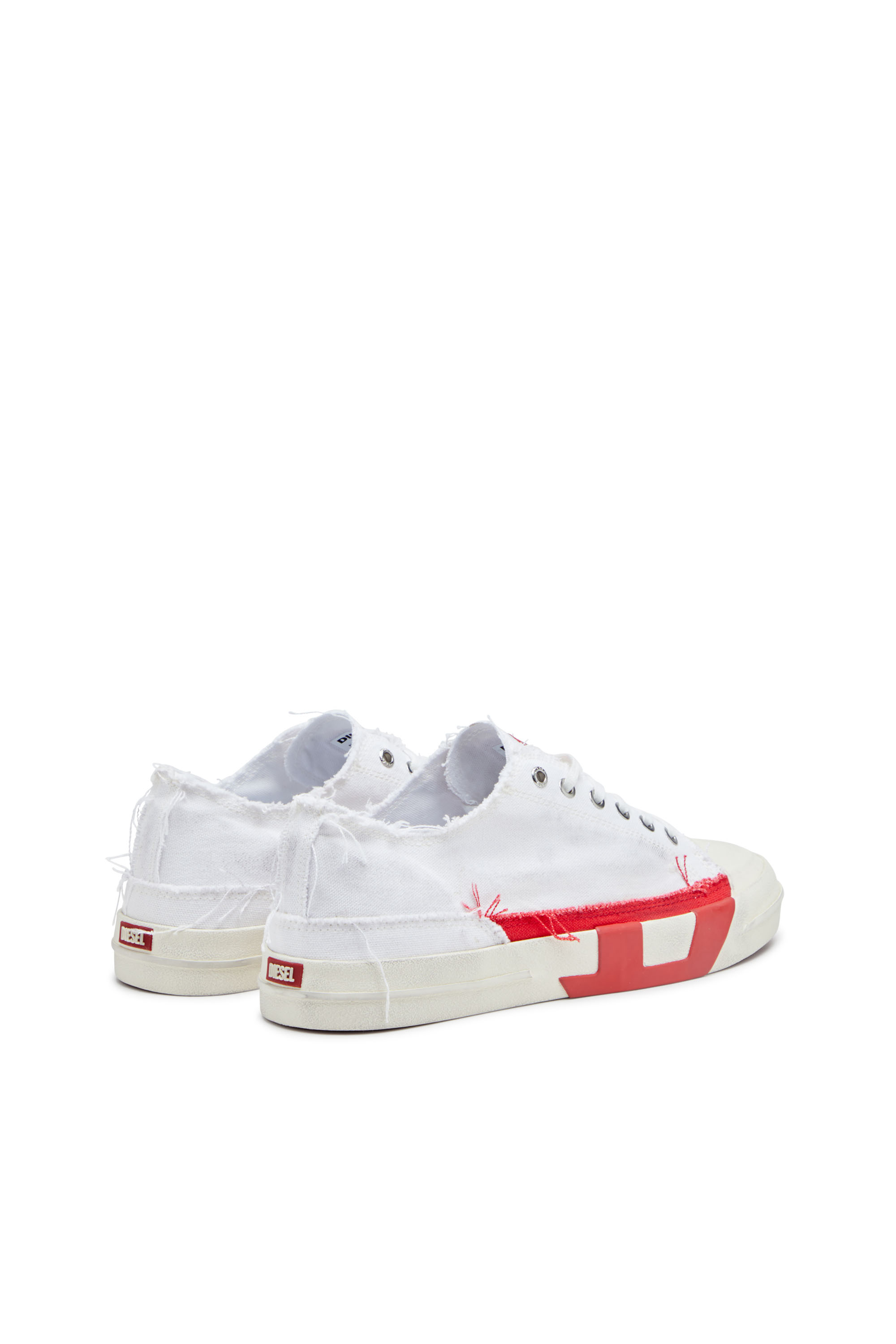 Diesel - S-D-VERSE LOW, Man's S-D-Verse-Dirty-effect canvas sneakers in White/Red - 3