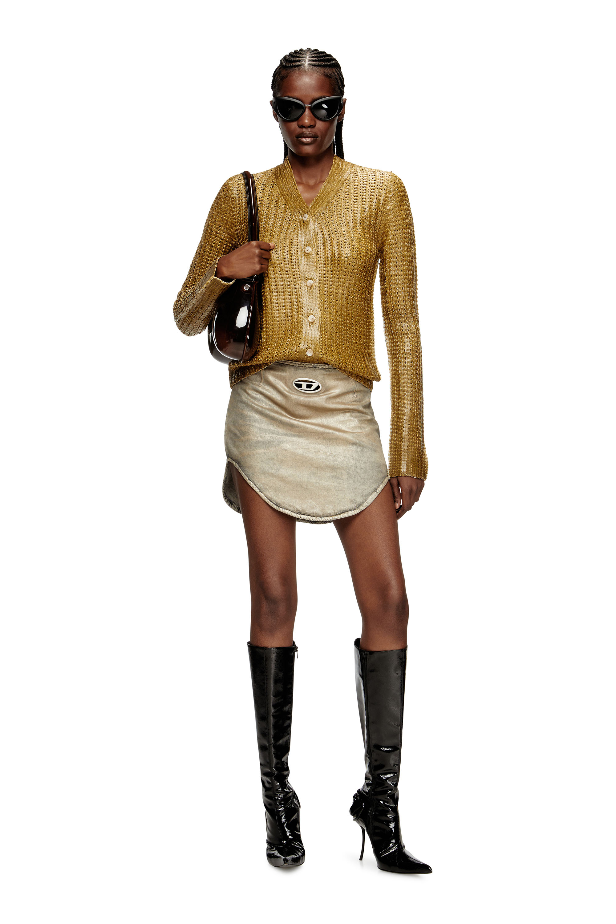M-MILLO, Light Brown Diesel - M-MILLO, Woman's Ribbed cardigan with shiny effect in Light Brown - 1