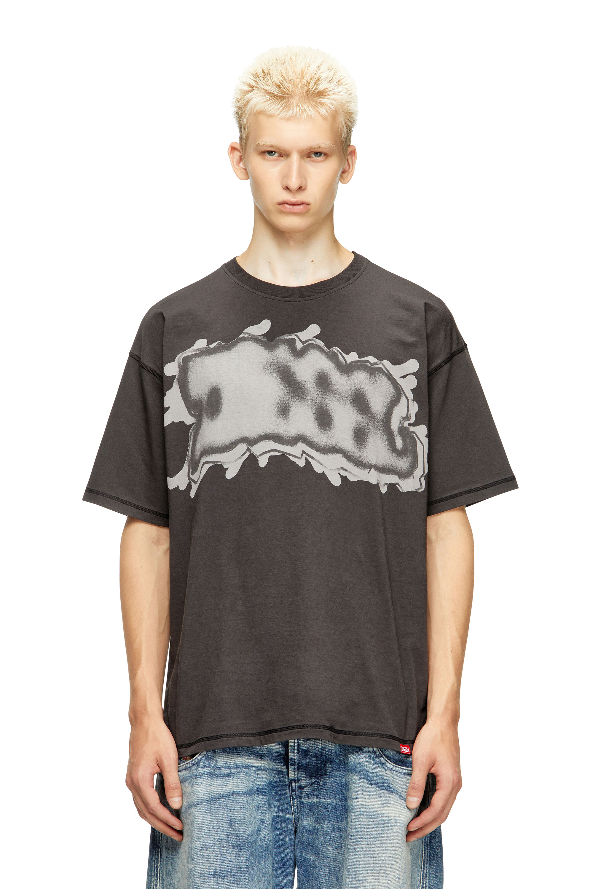 Diesel - T-LEONARD-IHBJ, Man's T-shirt with graffiti print in Dark grey - 3