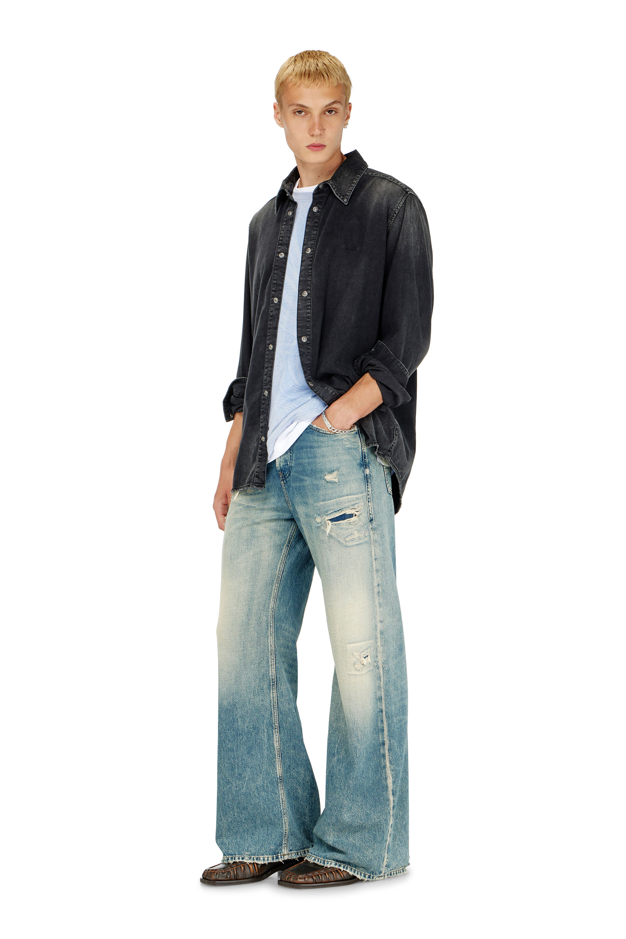 Diesel - D-SIMPLY, Man's Long-sleeve denim shirt in Black - 1