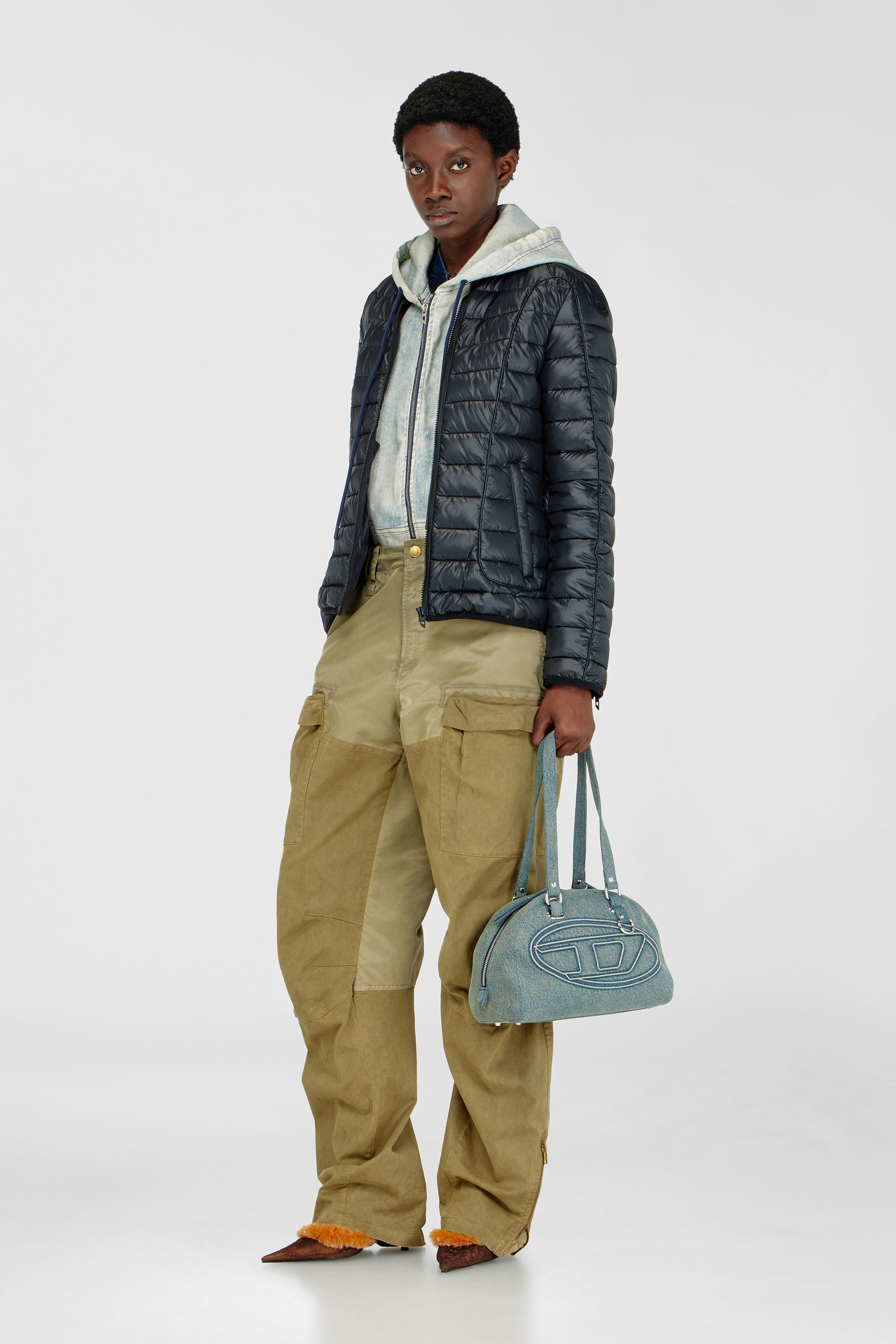 Puffer jacket with biker details