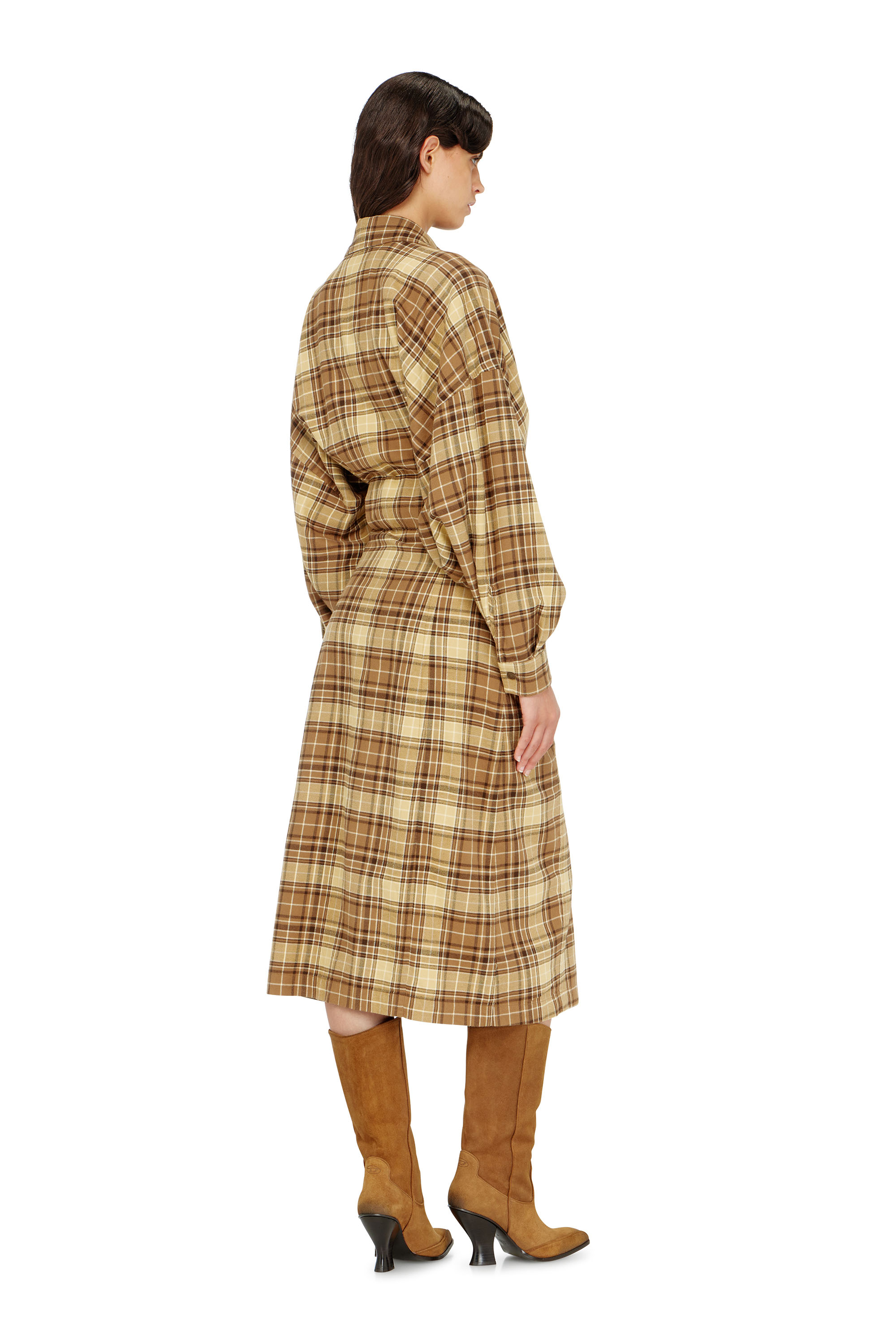 Diesel - D-EDALUS, Woman's Midi dress in check flannel with wide belt in null - 4
