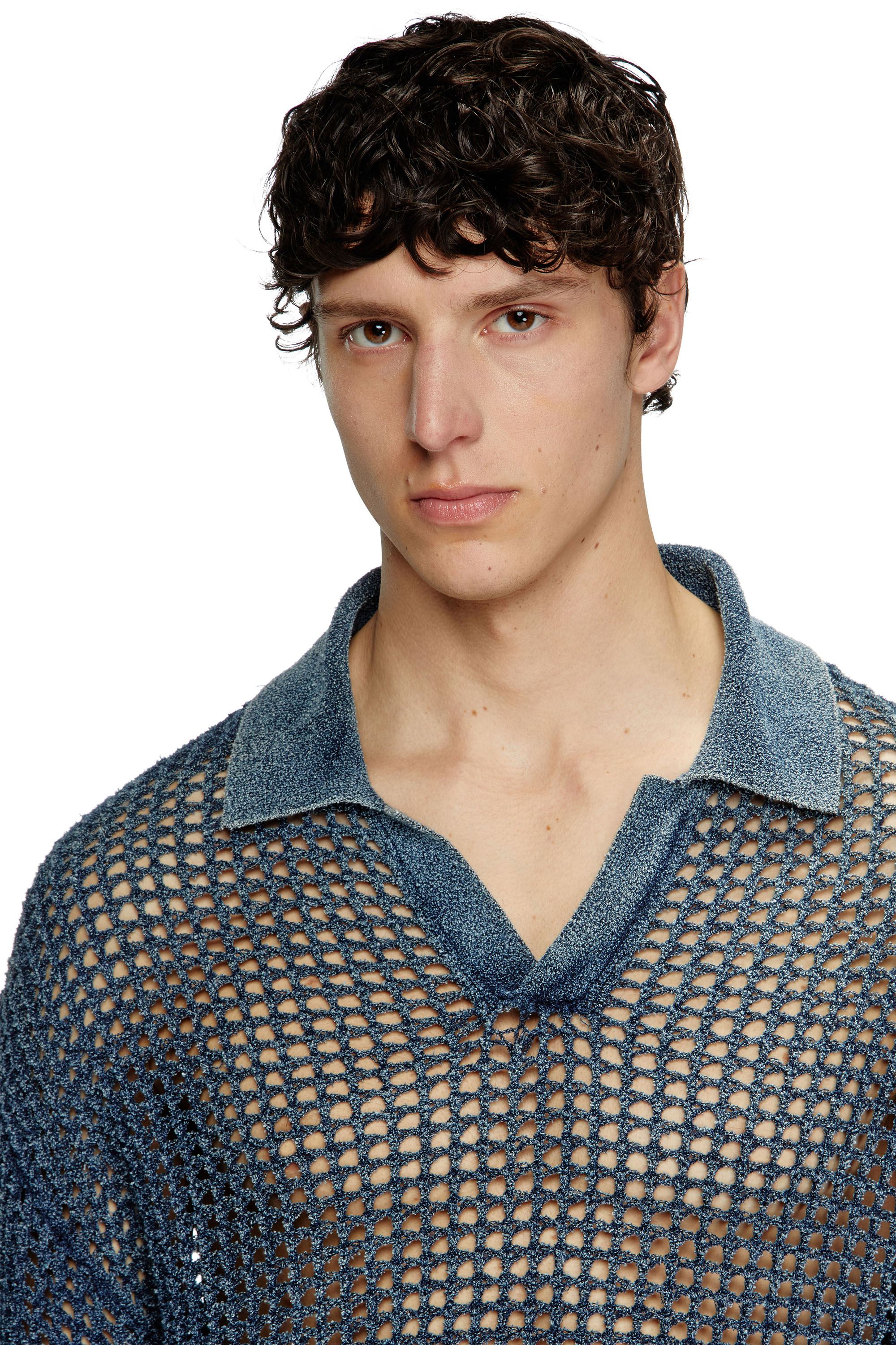 K-SQUARED, Blue Diesel - K-SQUARED, Man's Open-knit polo jumper in denim yarn in Blue - 5