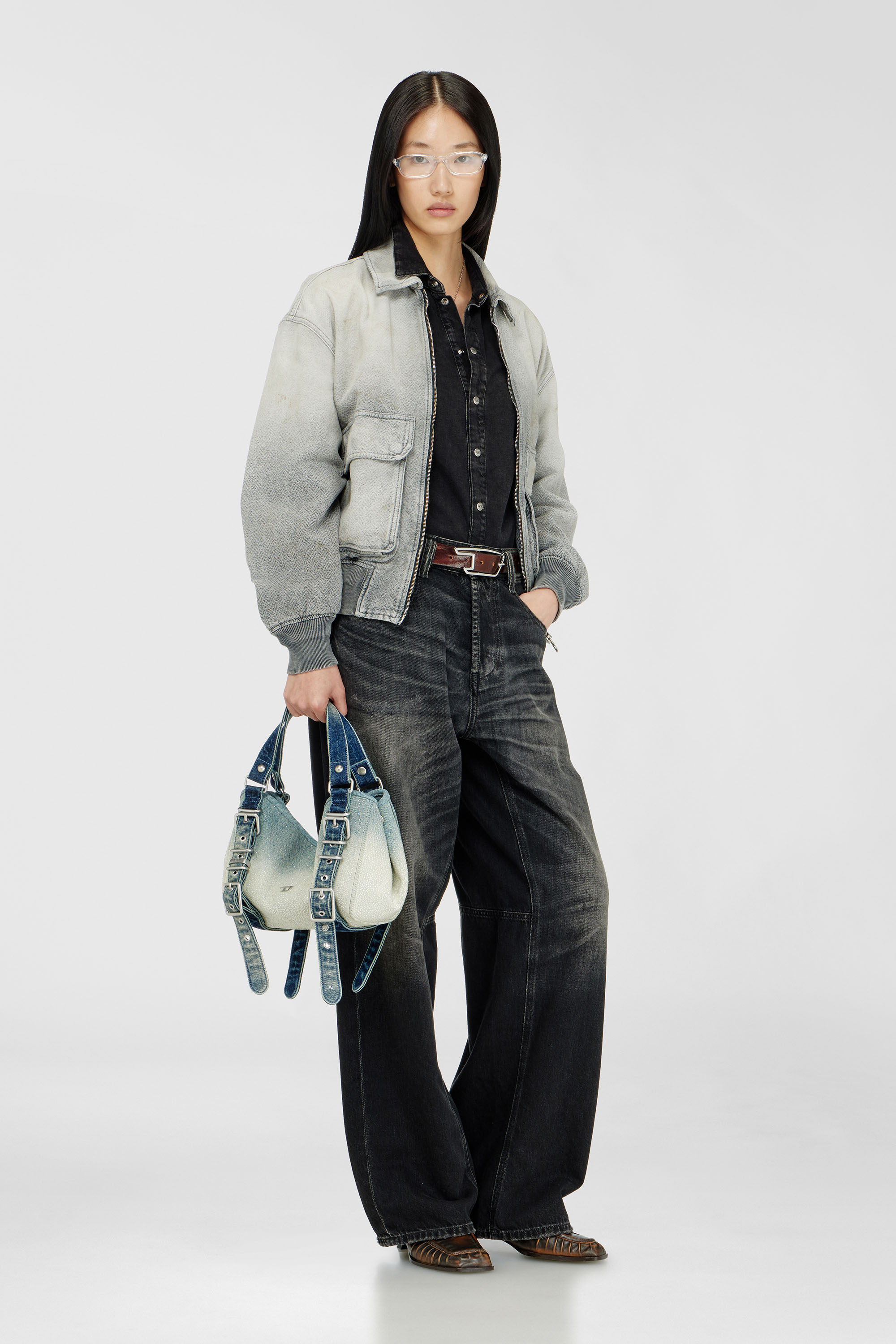 Diesel - D-ONE TOPHANDLE S, Woman's D-One-Small top-handle bag in crystal solarised denim in Blue - 3