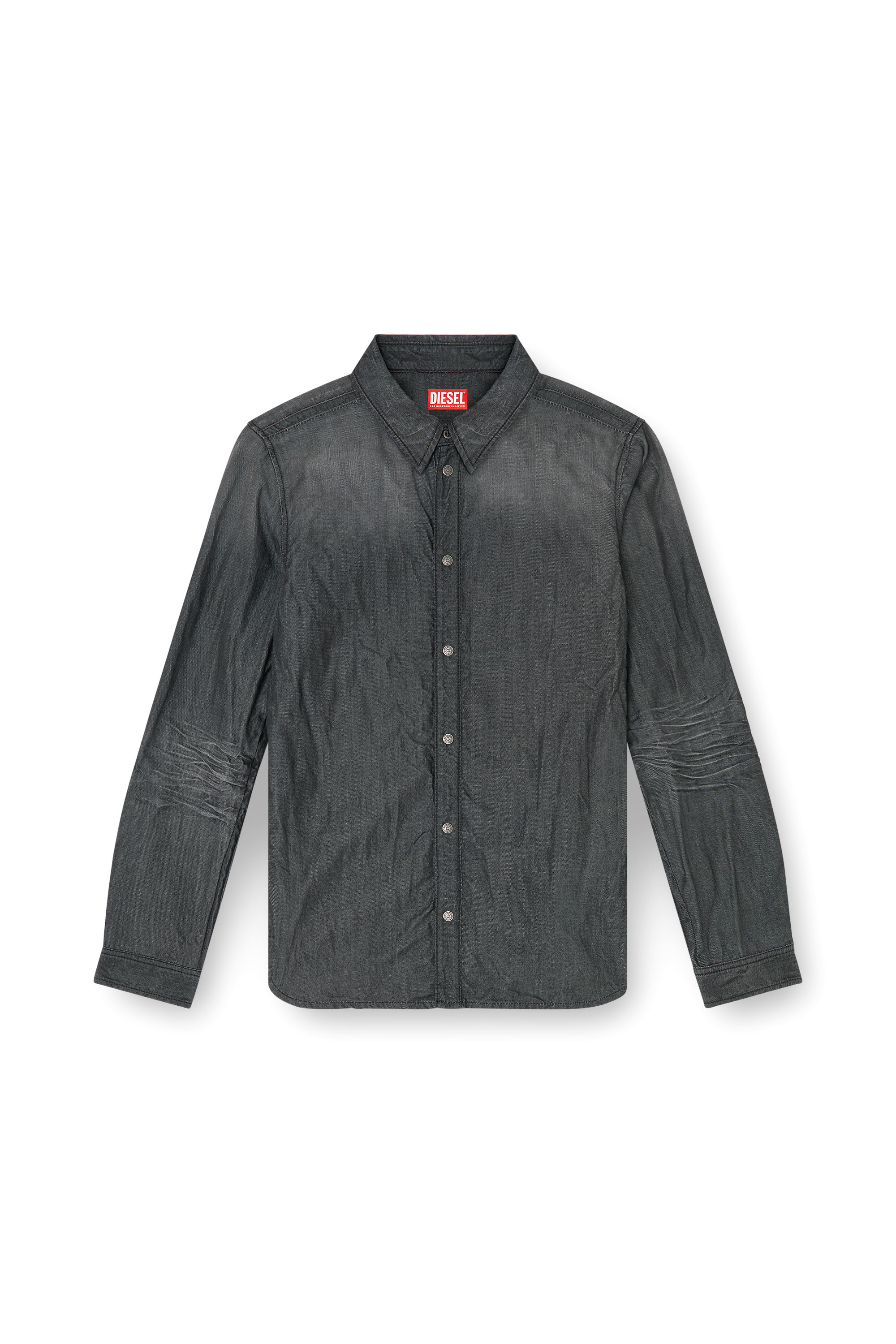 Diesel - D-SYNAR-FSJ2, Man's Shirt in creased denim in Black/Dark grey - 3