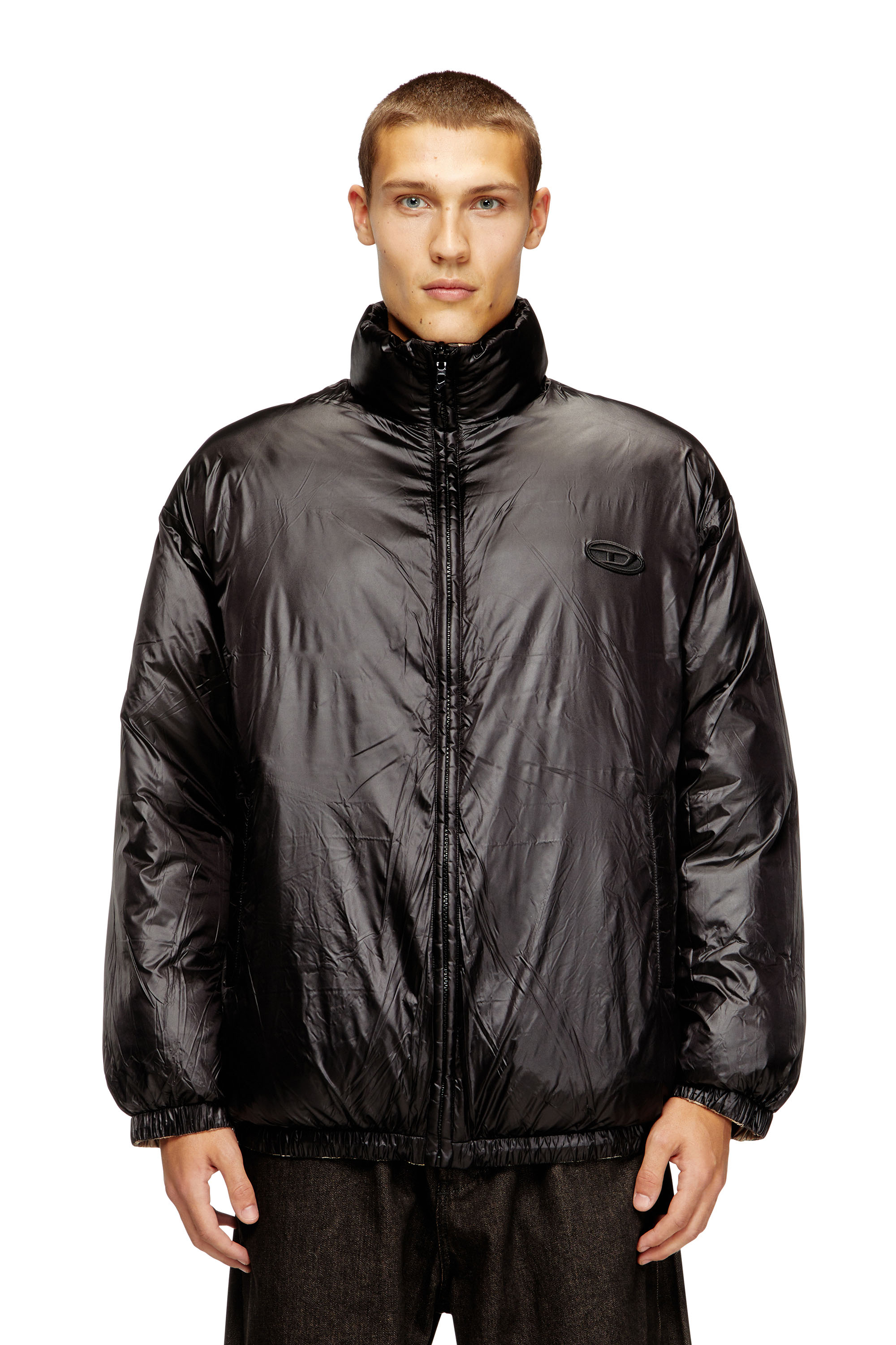 W-BOURBON-ENBM, Black/Beige Diesel - W-BOURBON-ENBM, Man's Reversible padded bomber jacket in Black/Beige - 6