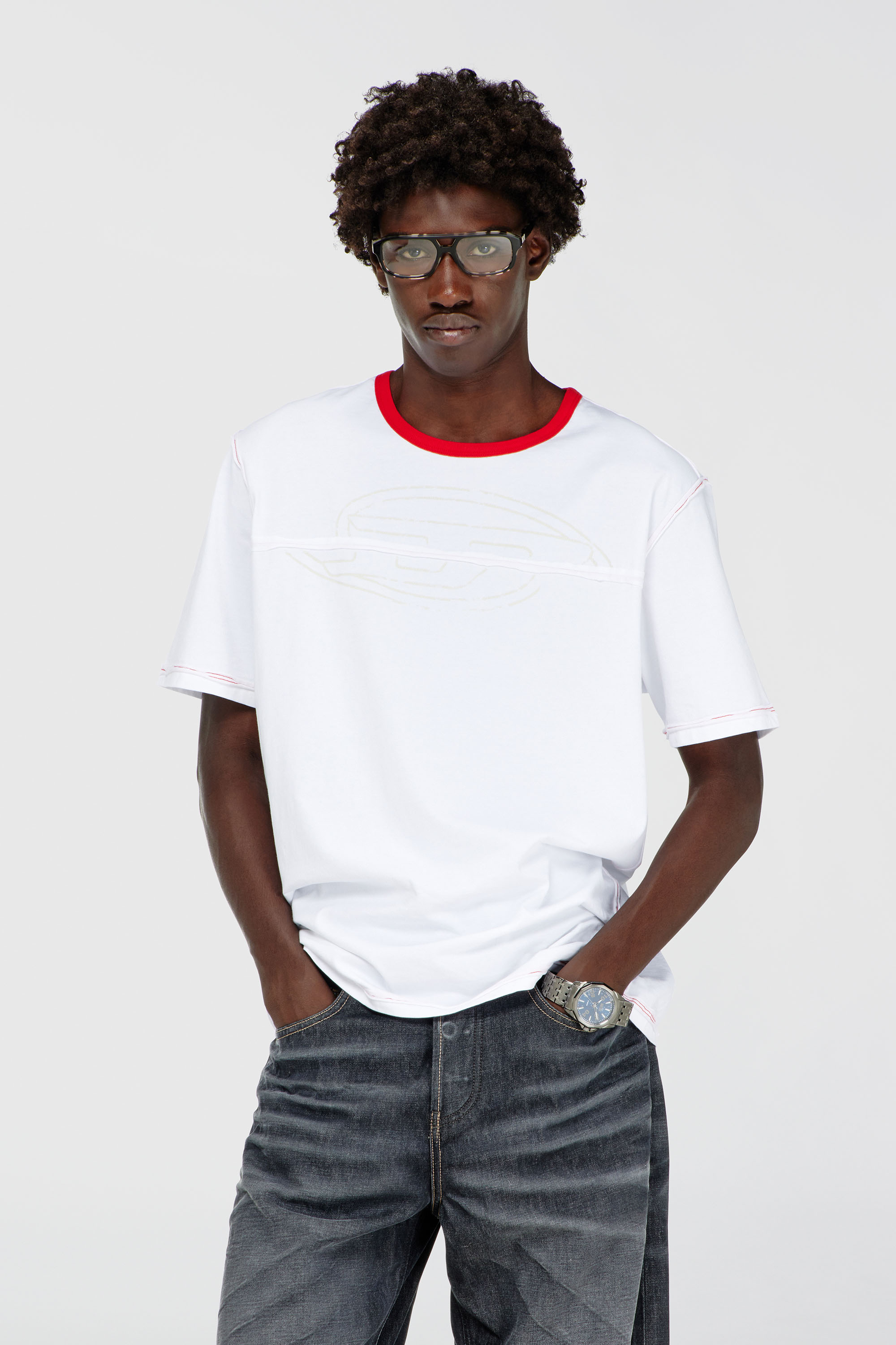 Diesel - T-ADJUST-CUT-OD, Man's T-shirt with sectioned Oval D in White - 3